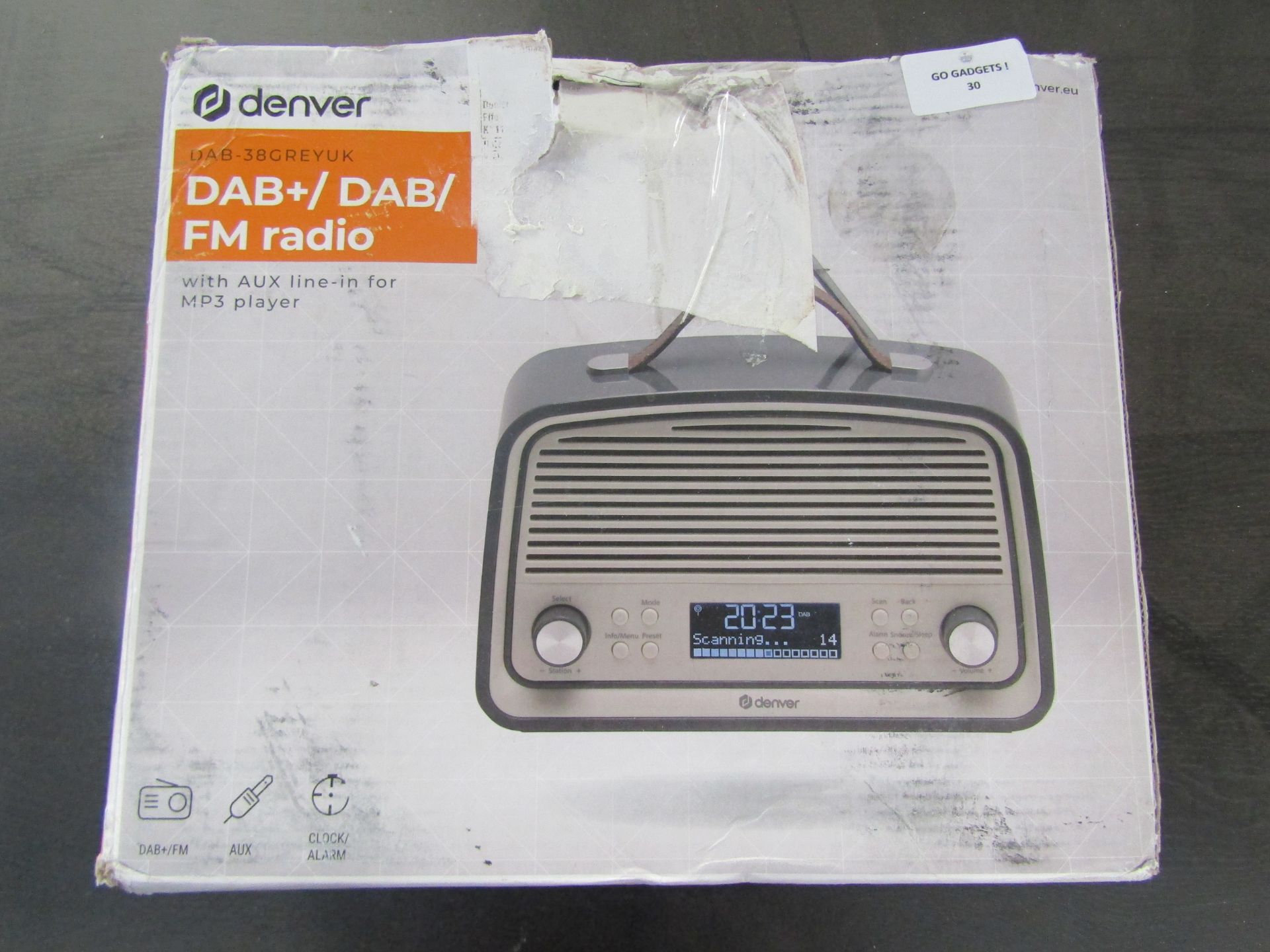 Denver DAB-38 Retro DAB/DAB+ Digital & FM Portable Radio Alarm Clock - Battery/Mains Powered with
