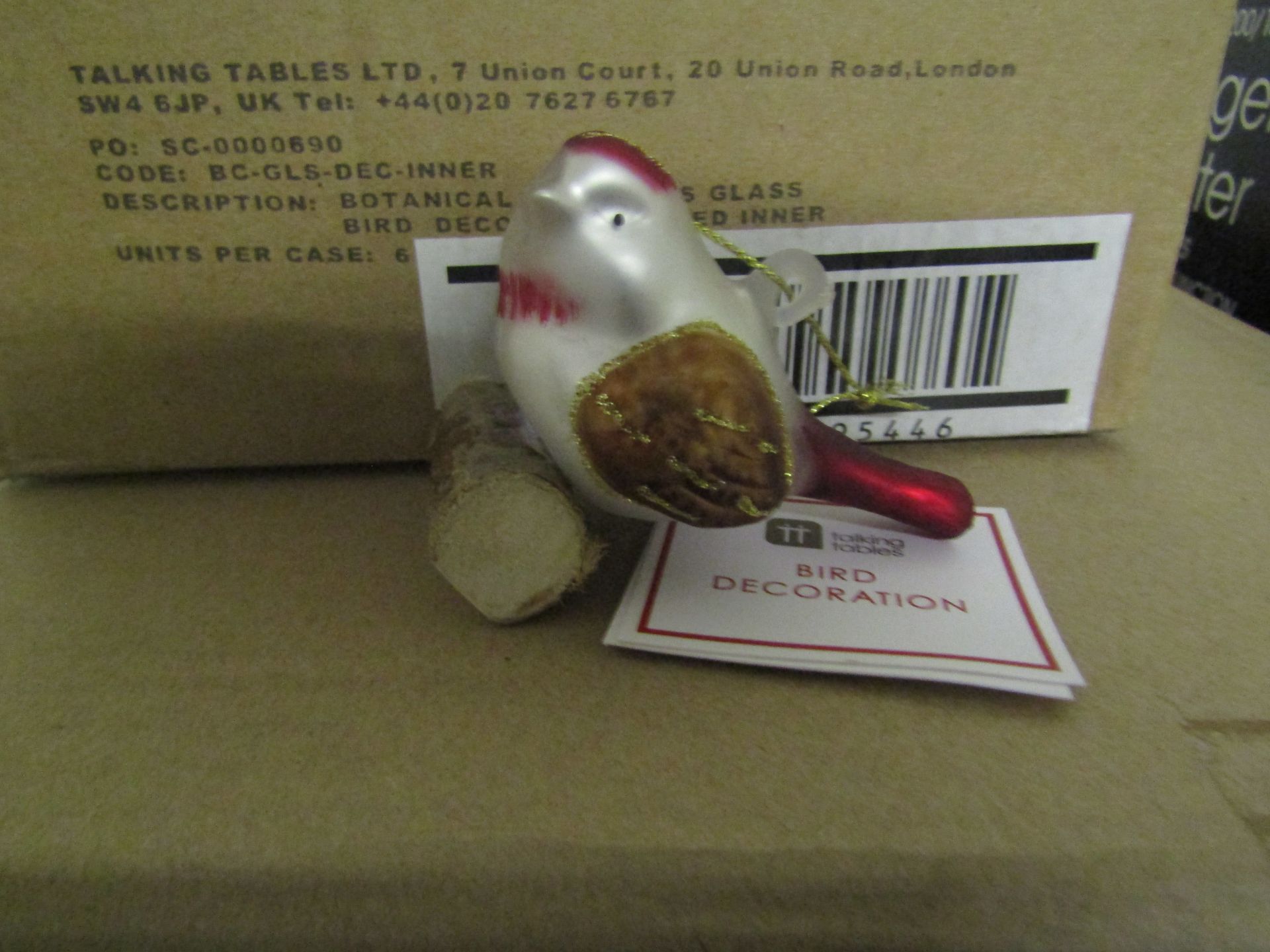 Approx 50x Botanical Christmas Glass Bird Decoration, Unchecked & Boxed.