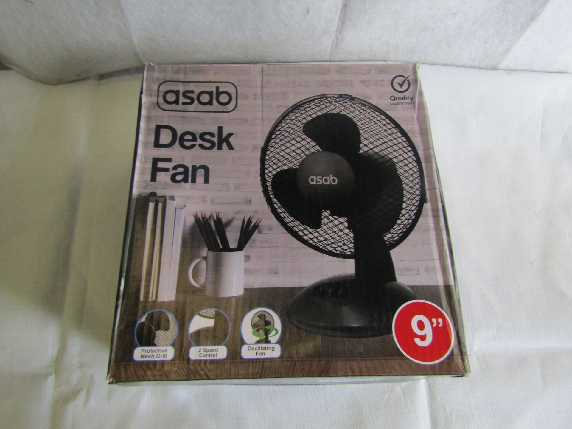 Asab 9" 2 Speed Control Desk Fan, Black - Unchecked & Boxed.