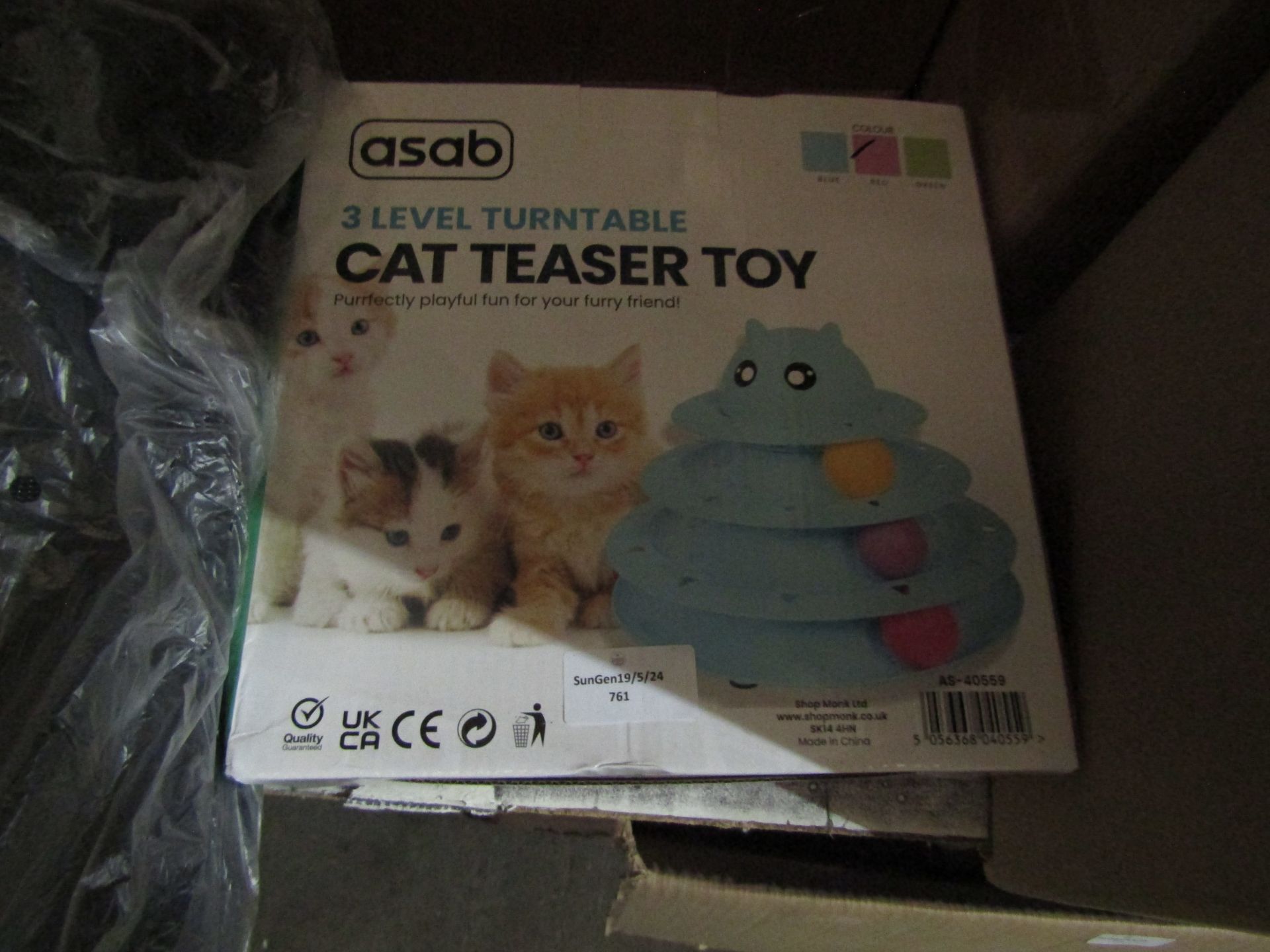 Asab 3 Level Turntable Cat Teasing Toy, Red - Unchecked & Boxed.