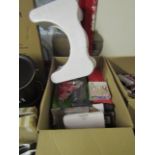 Box Of Approx 10x Household Items Being Toilet Stool, 19 Pocket Organisers, Certificate Frames &