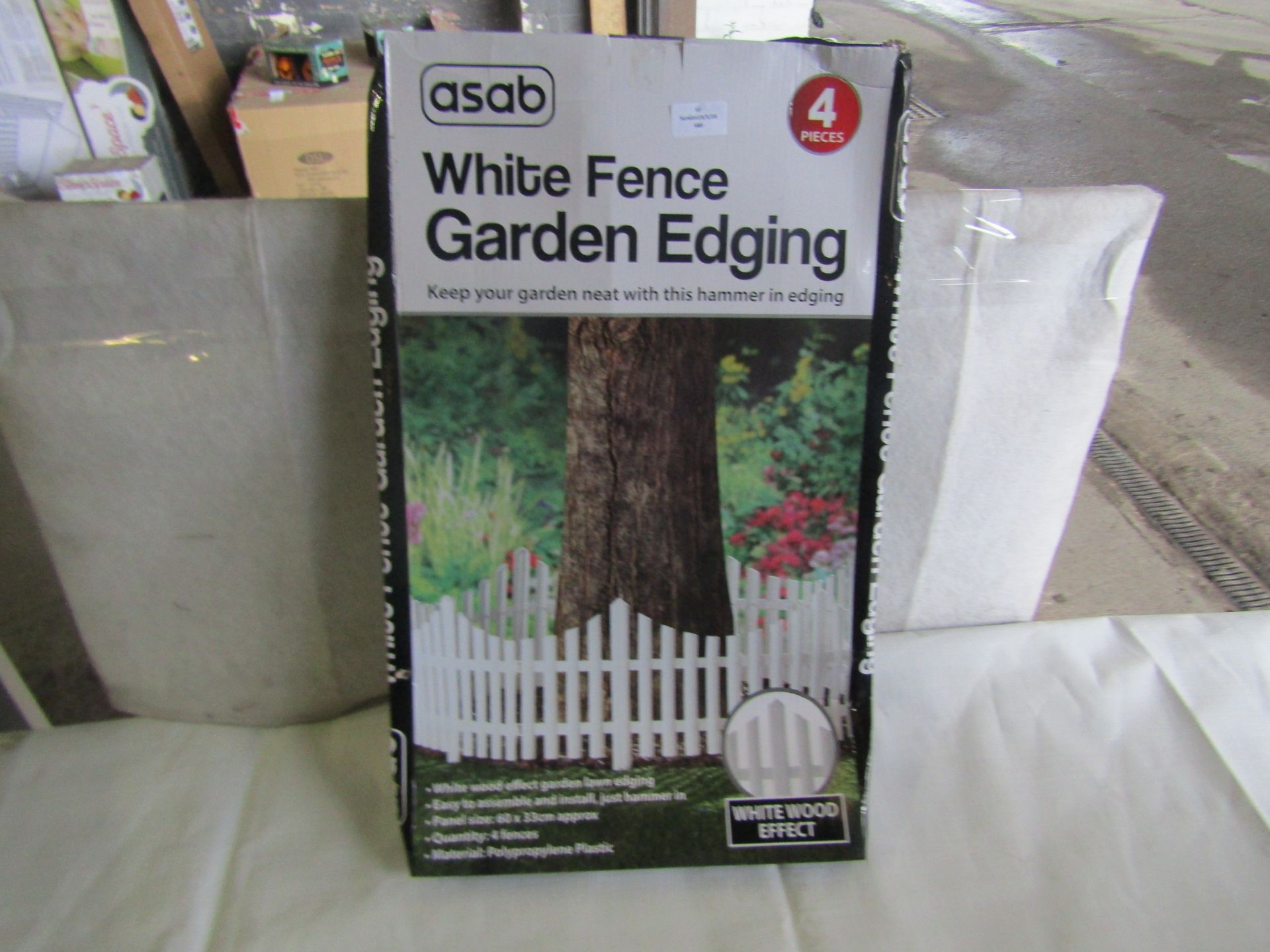 Asab 4 Piece White Fence Garden Edging, Panel Sizes: 60x33cm - Unchecked & Boxed.