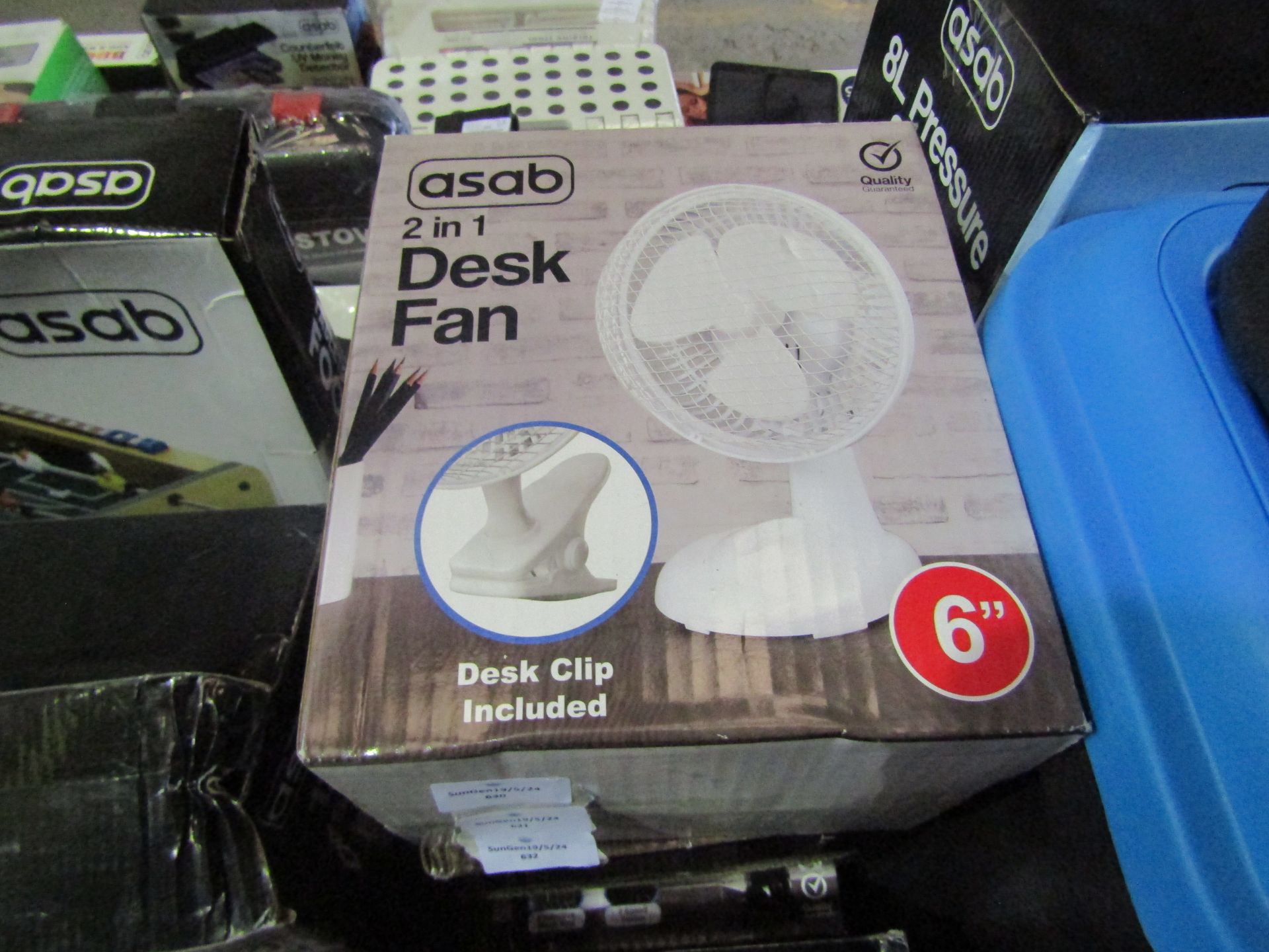 Asab 6" 2in1 Desk Or Clip Fan - Unchecked & Boxed.