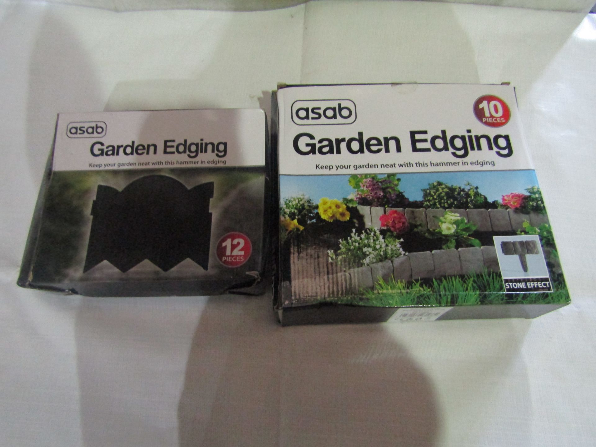 2x Items Being - 1x Asab 10pc Garden Edging, Stone Effect - 1x Asab 12pc Garden Edging - Both