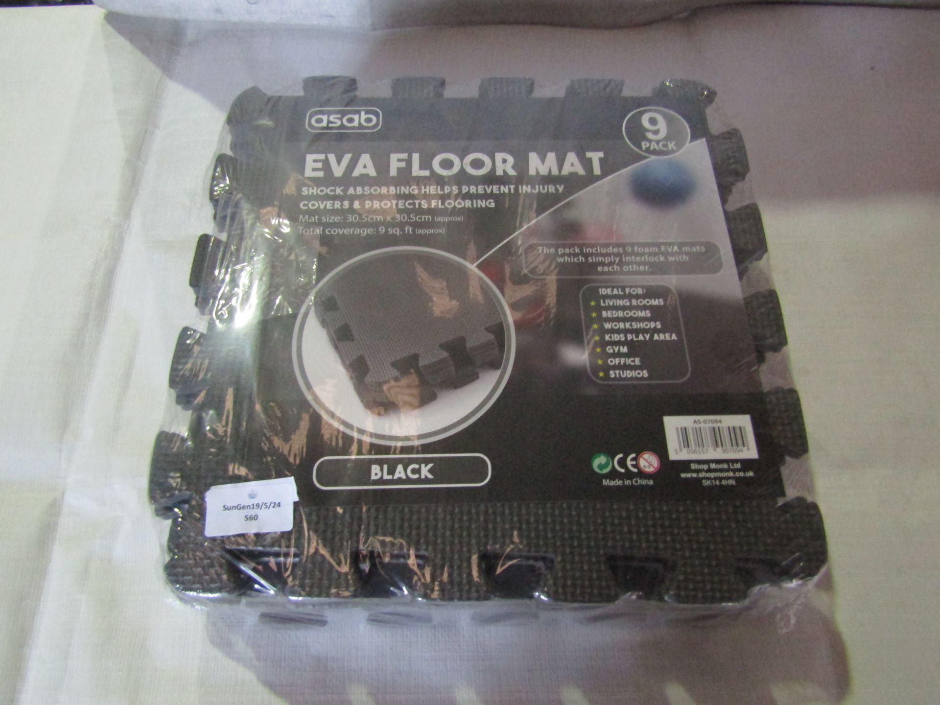 Asab Black 9 Piece EVA Floor Mat, Shock Absorbing Helps Prevent Injury & Covers/Protects Floor,