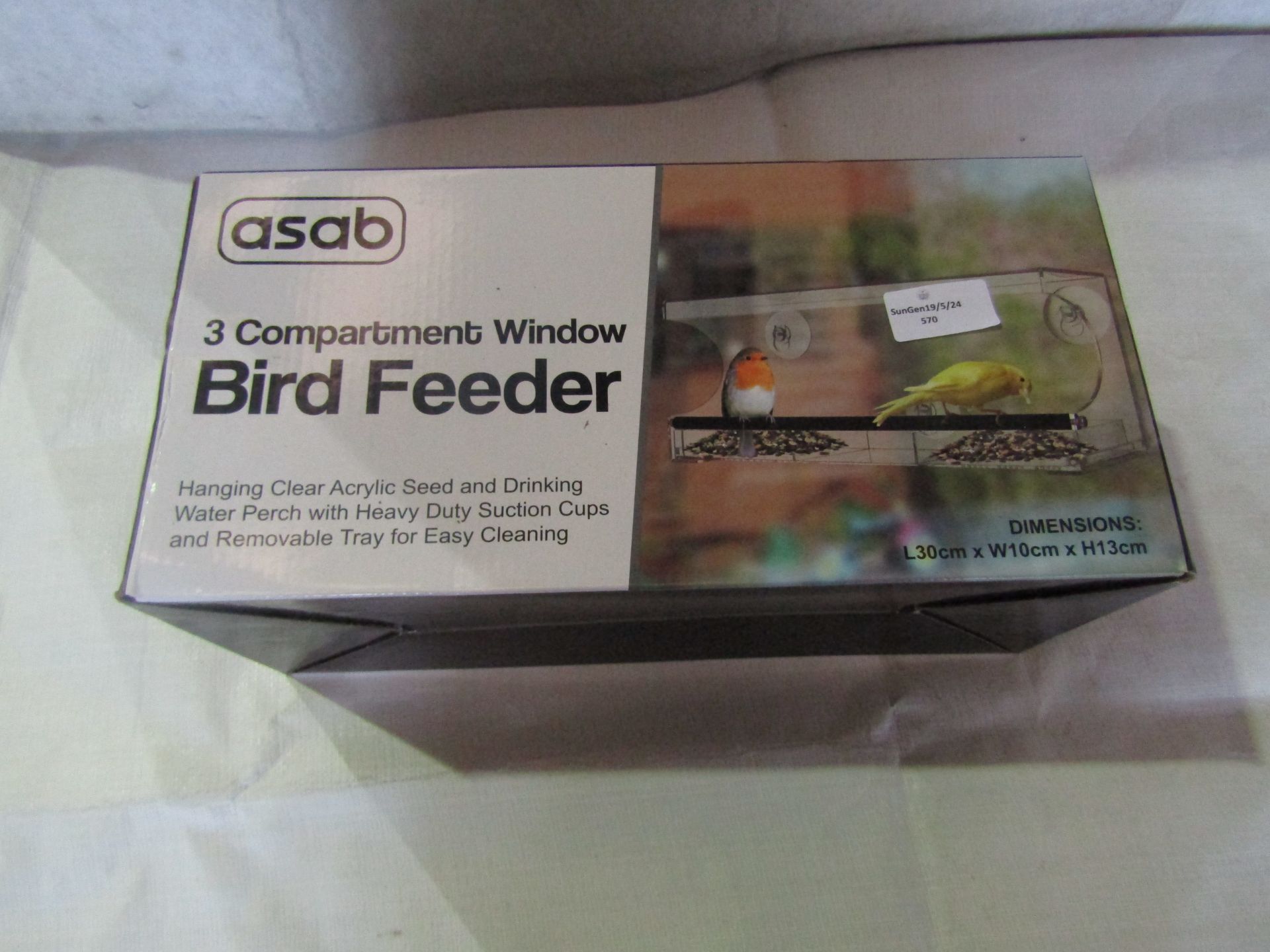Asab 3 Compartment Window Bird Feeder, Hanging Clear Acrylic Seed & Drinking Water Perch With