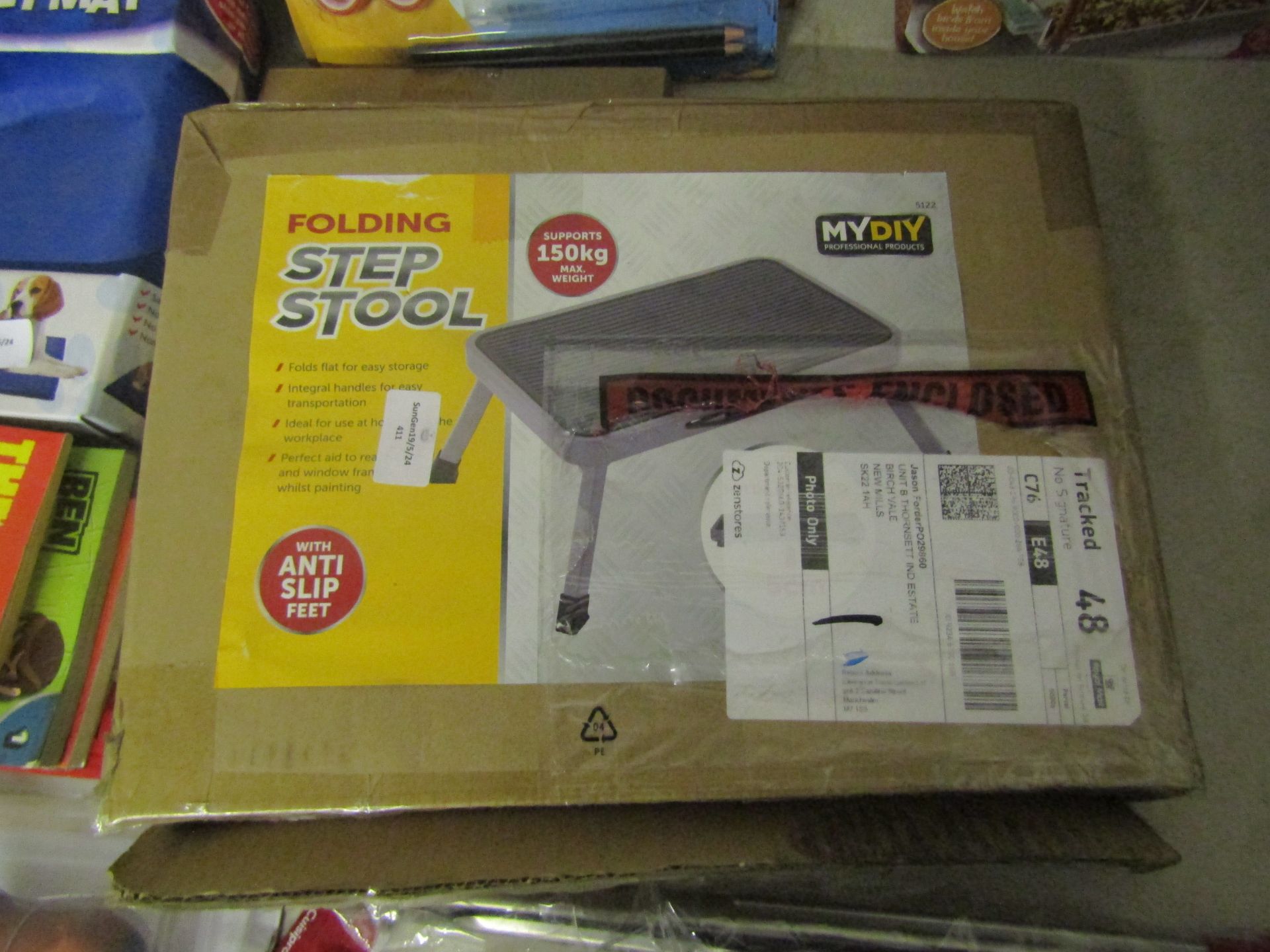 Folding Step Stool, Unchecked & Boxed.