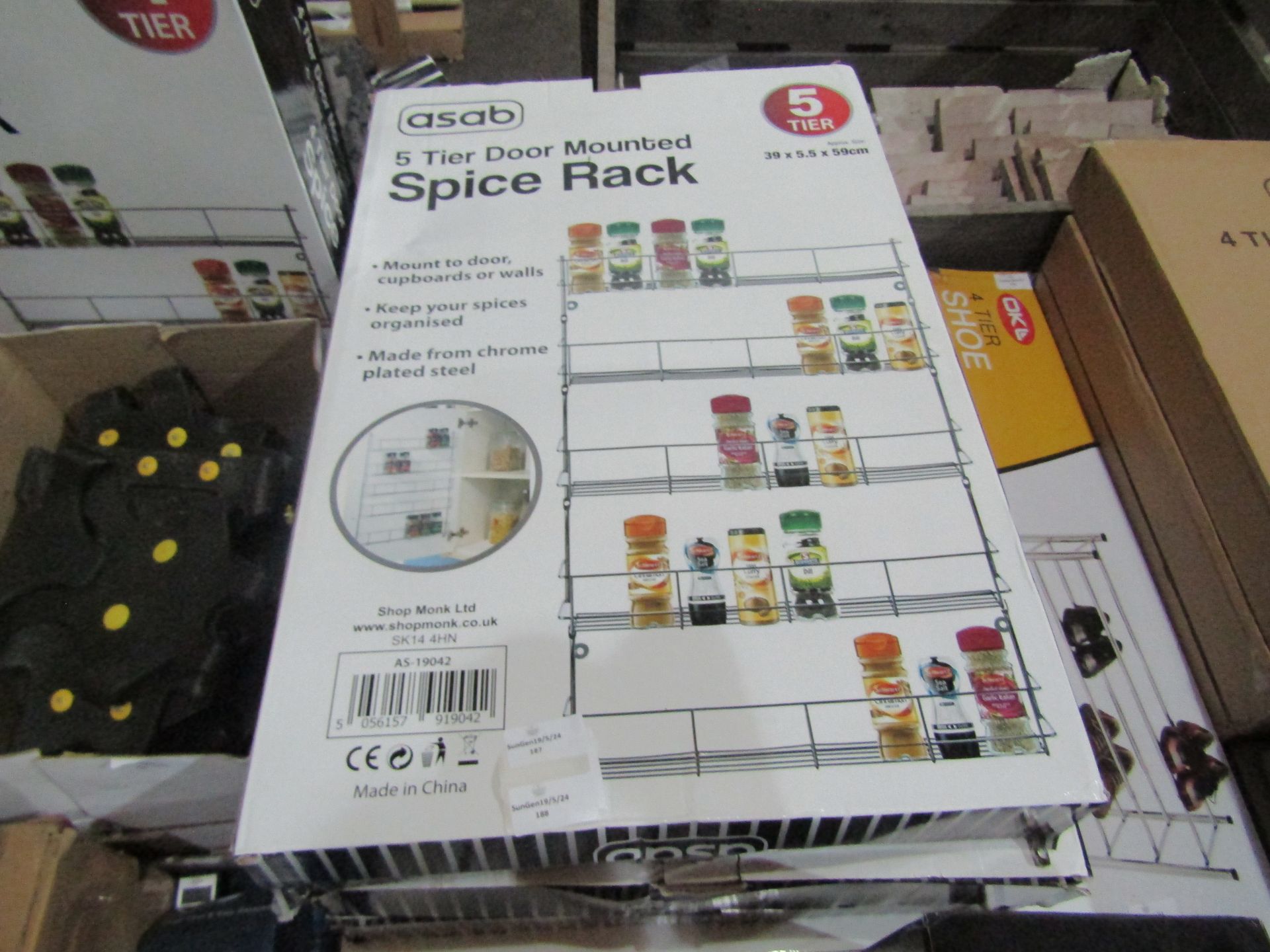 Asab 5 Tier Door Mounted Spice Rack, Unchecked & Boxed.