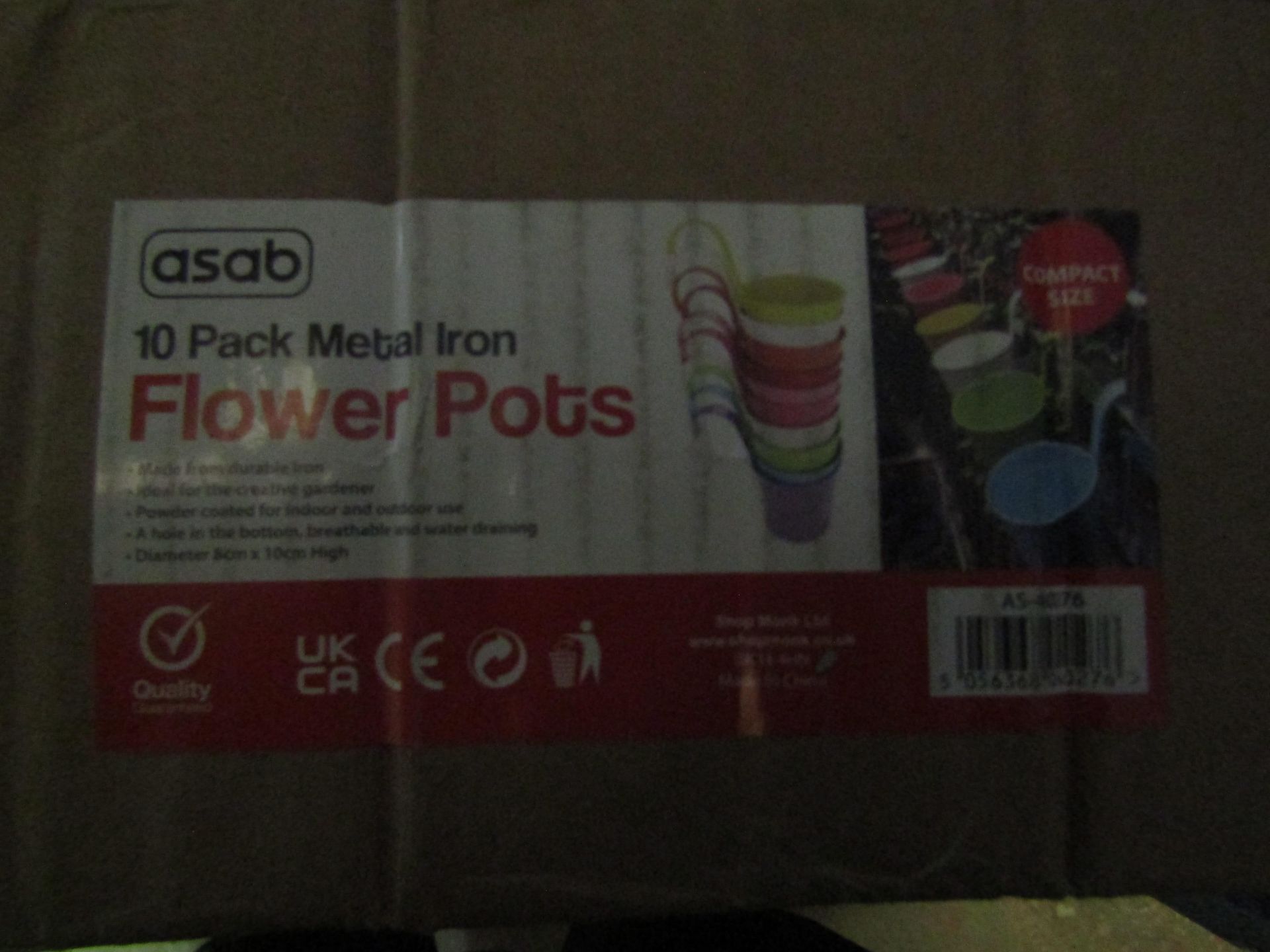 Asab 10 Pack Metal Iron Flower Pots, Multicoloured - Unchecked & Boxed.