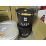 Black Metal Ash Bin With Lid & Carry Candle - Good Condition.