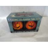 12x Double Led Pumpkin Set, Ceramic With Led Flashing Colours, Unchecked & Boxed.