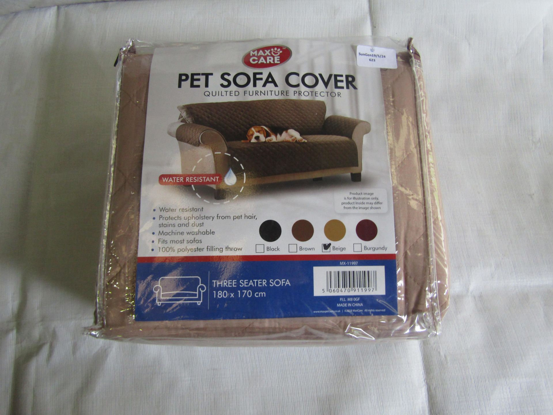 Max Care Three Seater Sofa Pet Cover Beige, Size: 180x170cm - Unchecked & Packaged.