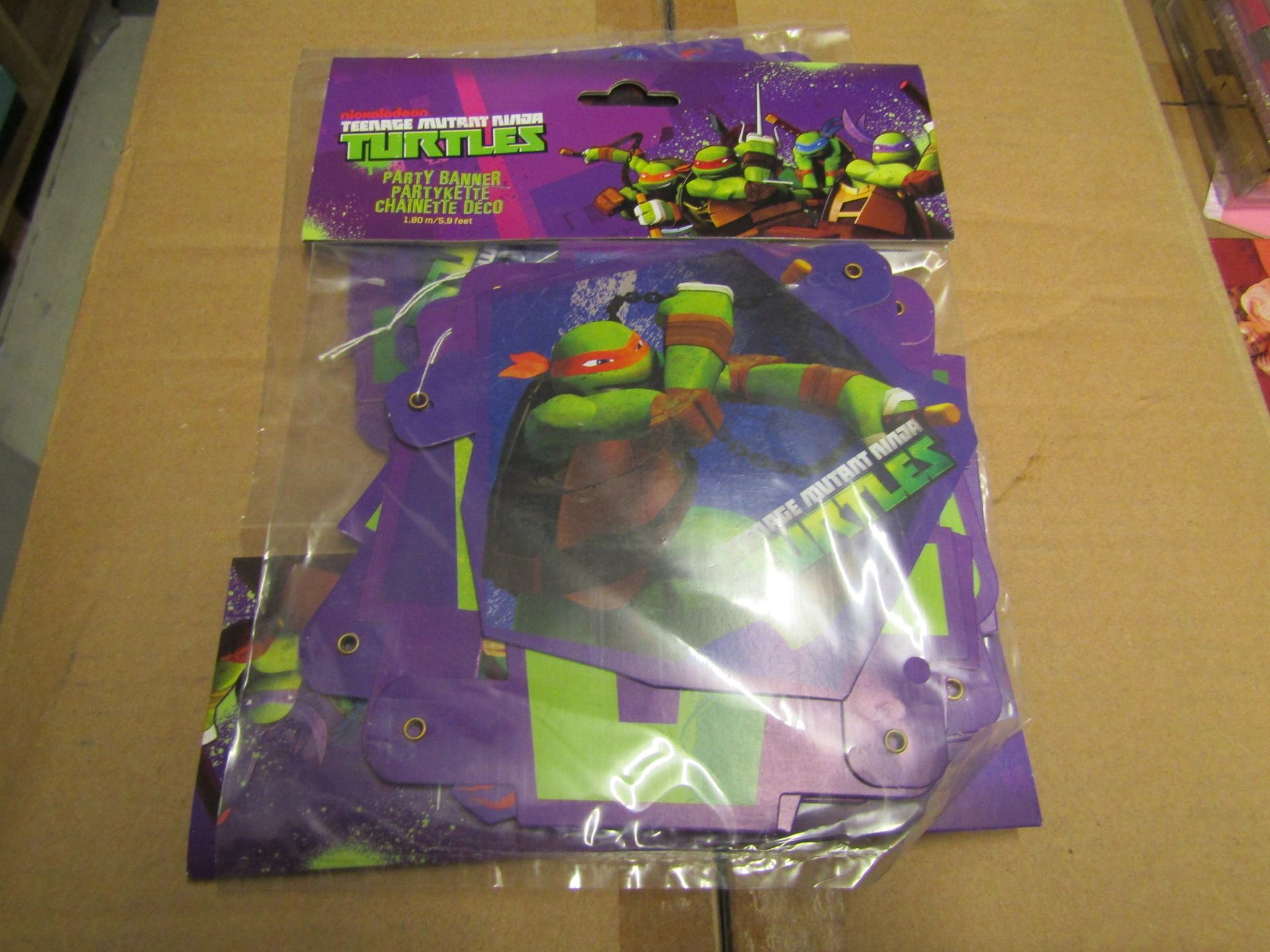 Box Of Approx 200x Packs Of Teenage Mutant Ninja Turtles Party Banners, Size: 1.80m - All New &