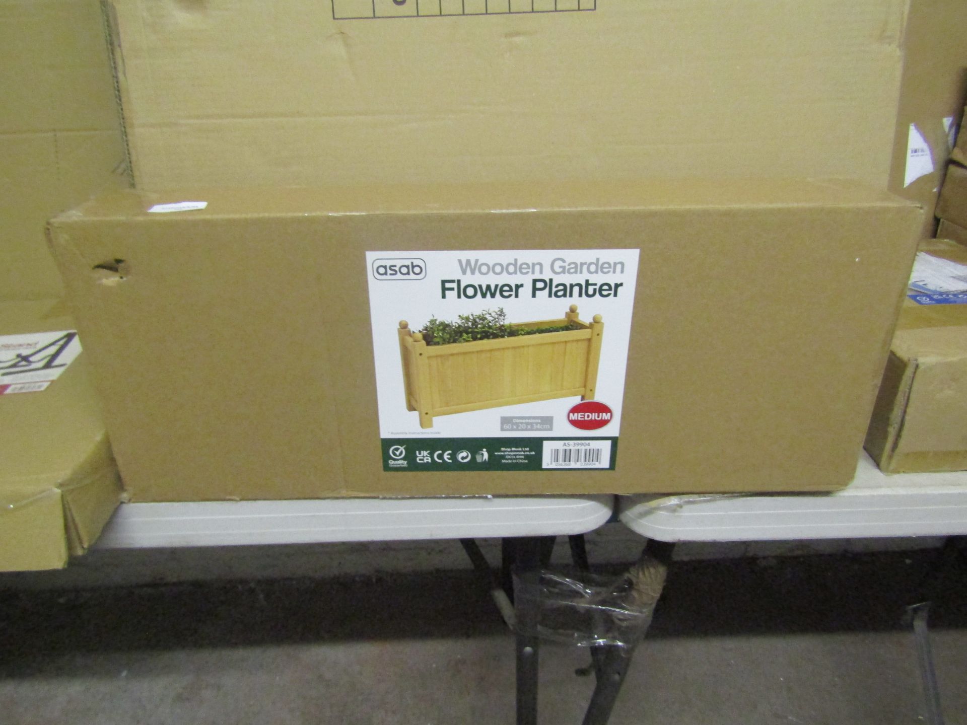 Asab Medium Wooden Garden Flower Planter, Size: 60x20x34cm - Unchecked & Boxed.