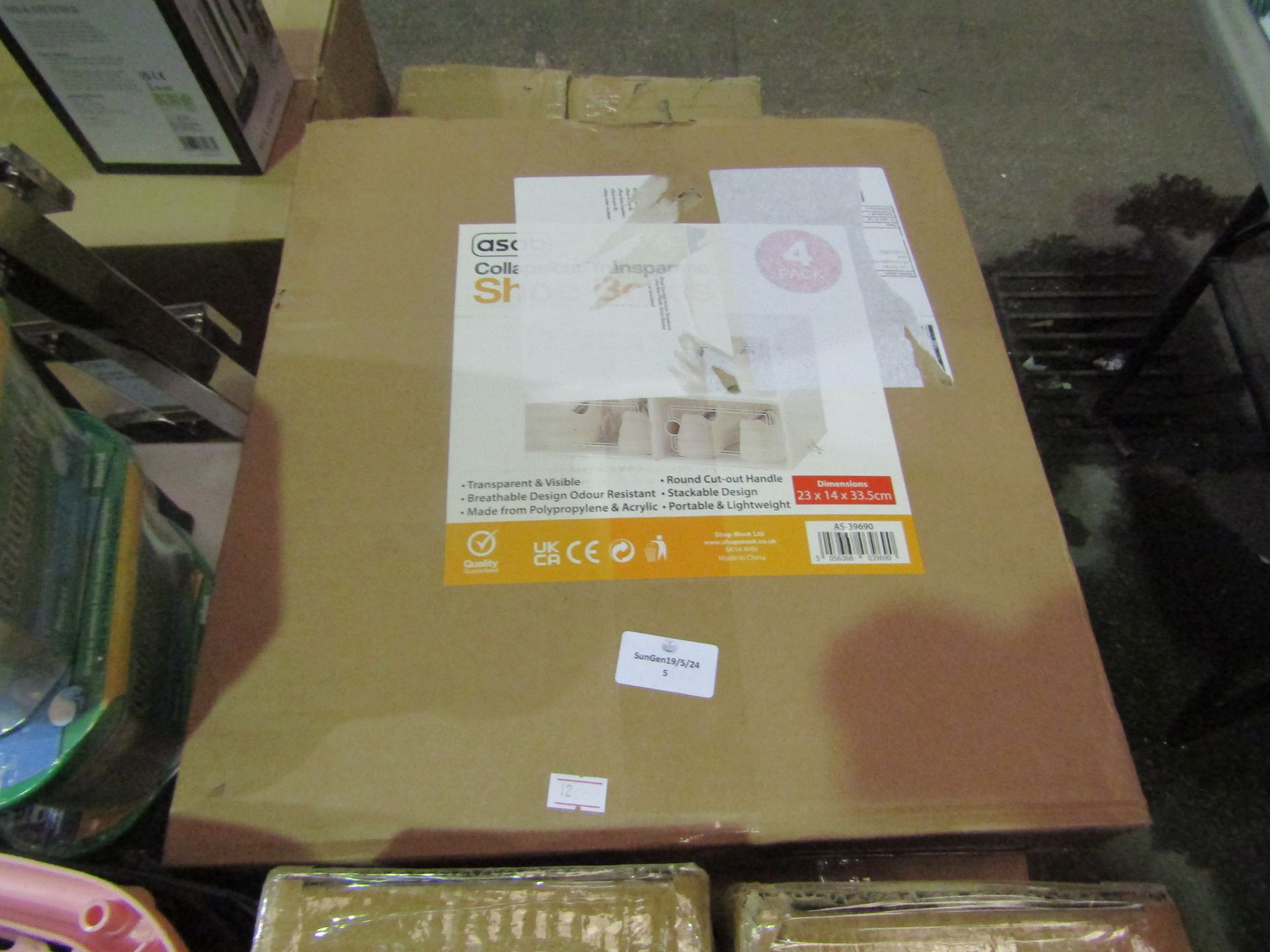 2x Asab 4 Pack Collapsible Transparent Shoe Boxes - Unchecked & Boxed.