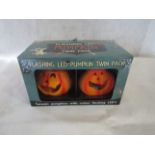 12x Double Led Pumpkin Set, Ceramic With Led Flashing Colours, Unchecked & Boxed.