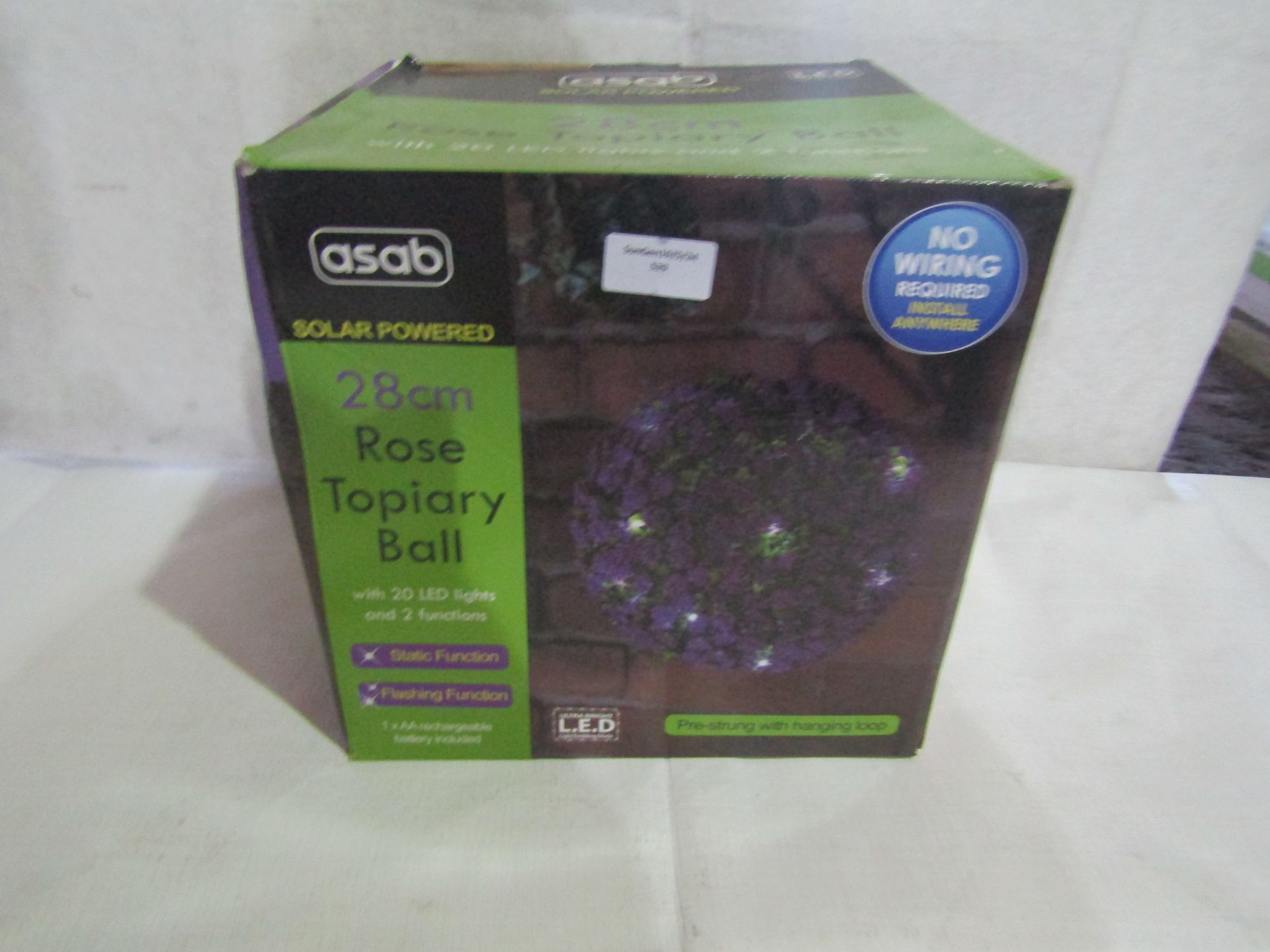 Asab Solar Powered 28cm Topiary Ball With 20 LED Lights & 2 Functions, Purple - Unchecked & boxed.