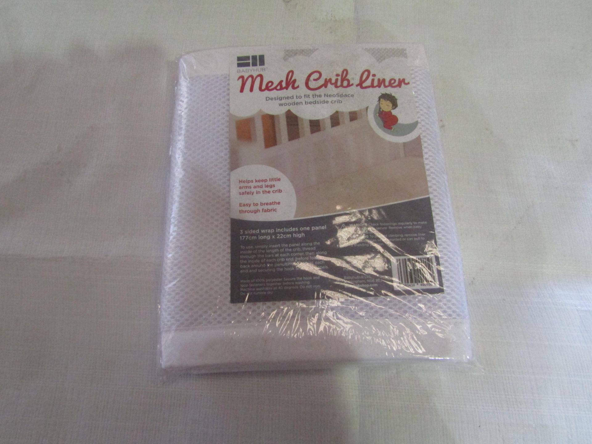 4x Baby Hub Mesh Crib Liner, 3 Sided Wrap Includes One Panel 177cm Long 22cm High - New & Packaged.
