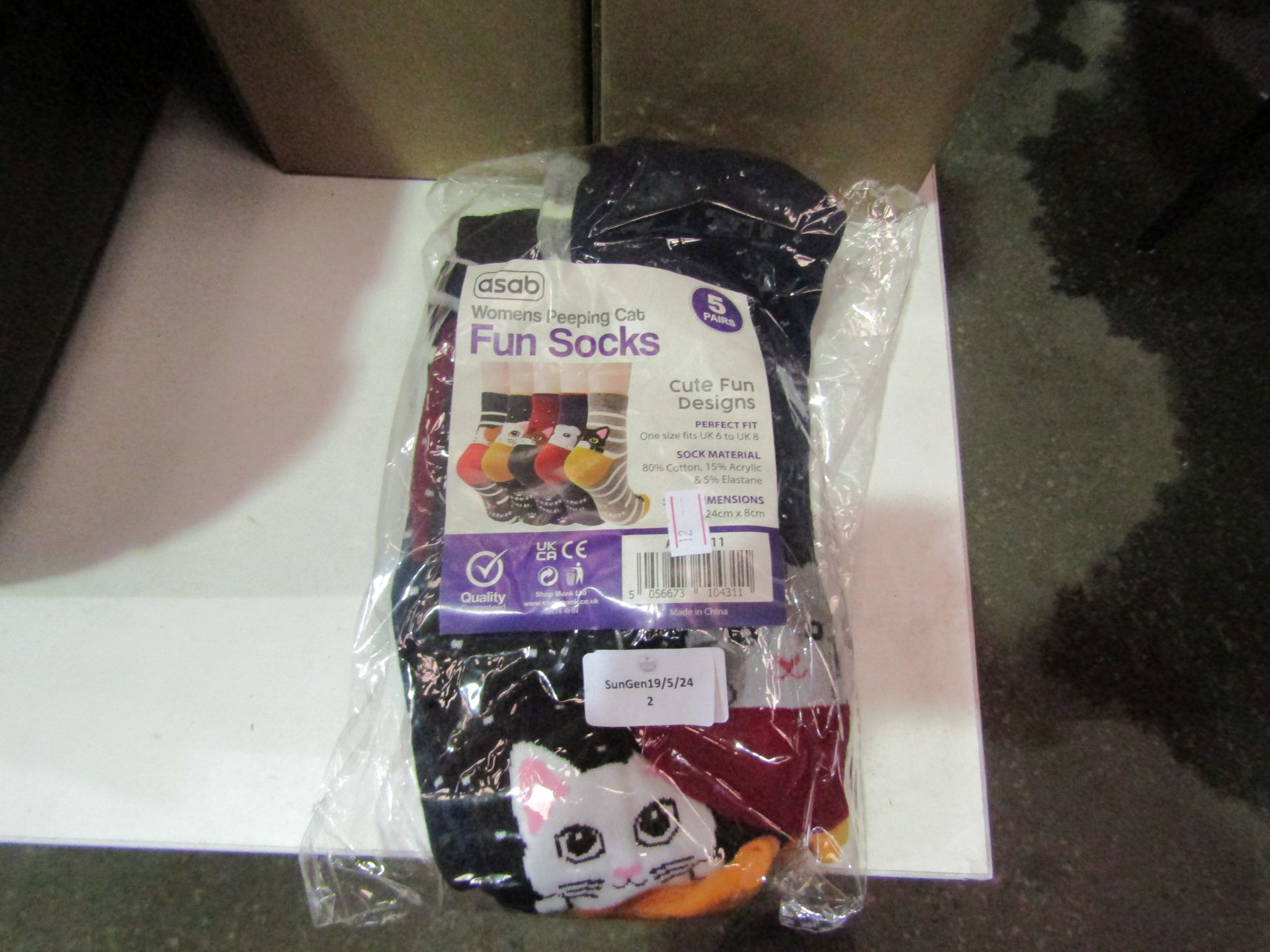 Asab Pack Of 5 Womens Peeping Cat Fun Socks - Unchecked & Packaged.