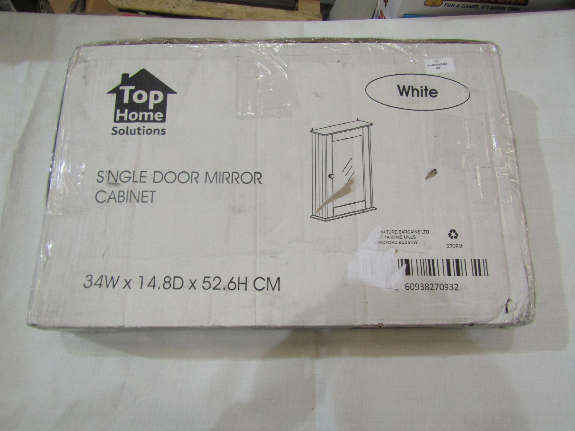 Top Home Solutions Single Door Mirror Cabinet, Size: W34xD14.8xH52.6cm - Unchecked & Boxed.