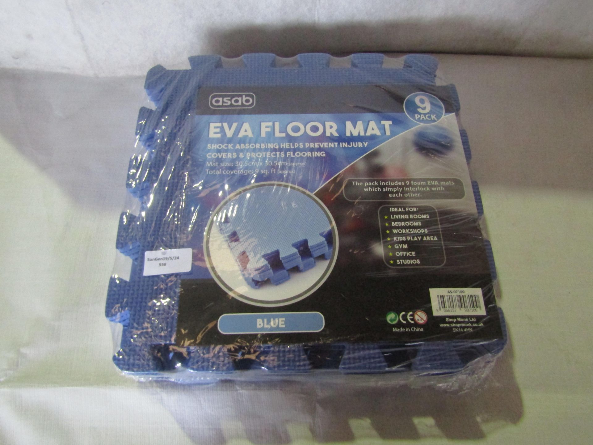 Asab Blue 9 Piece EVA Floor Mat, Shock Absorbing Helps Prevent Injury & Covers/Protects Floor, Mat