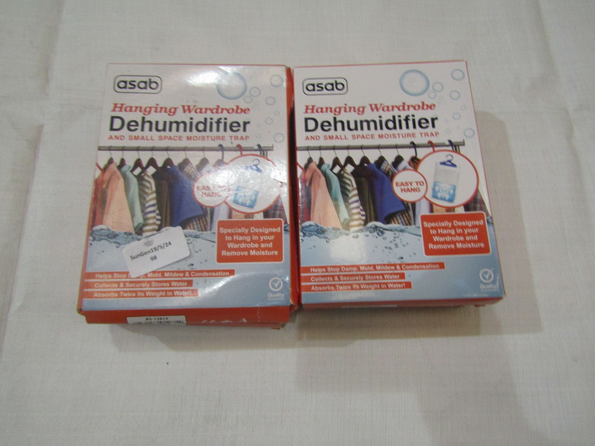 4x Asab Hanging Wardrobe Defumidifier & Small Space Moisture Trap - All Unchecked & Boxed.