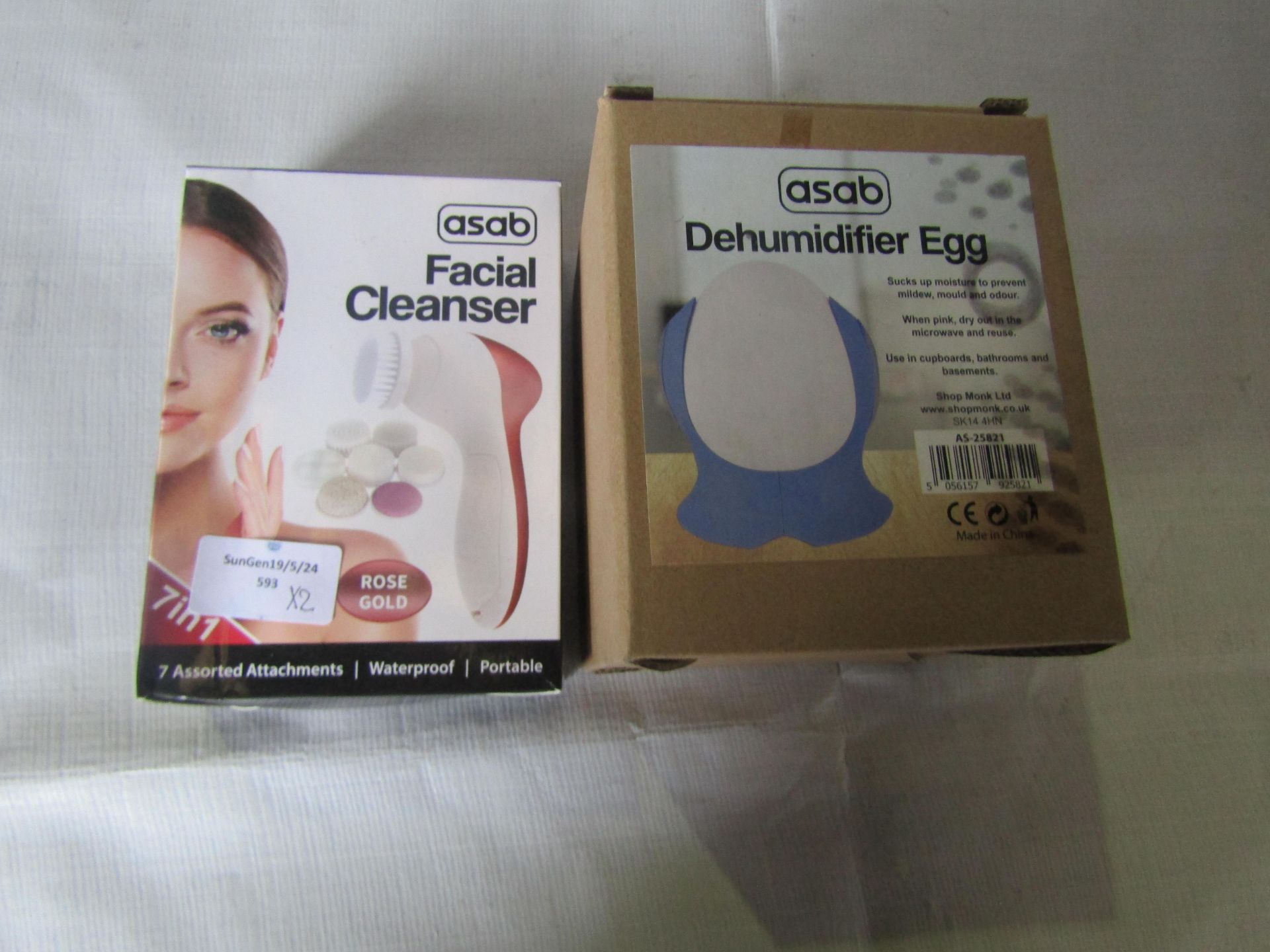 2x Items Being - 1x Asab Facial Cleanser, Rose Gold - 1x Asab Dehumidifier Egg - Both Unchecked &