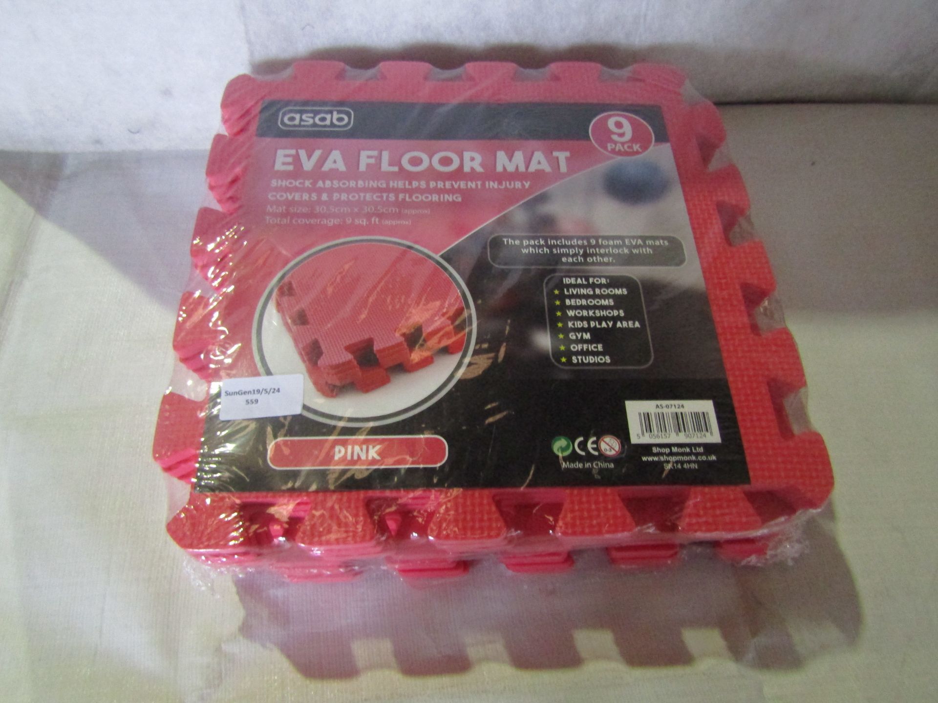 Asab Red 9 Piece EVA Floor Mat, Shock Absorbing Helps Prevent Injury & Covers/Protects Floor, Mat