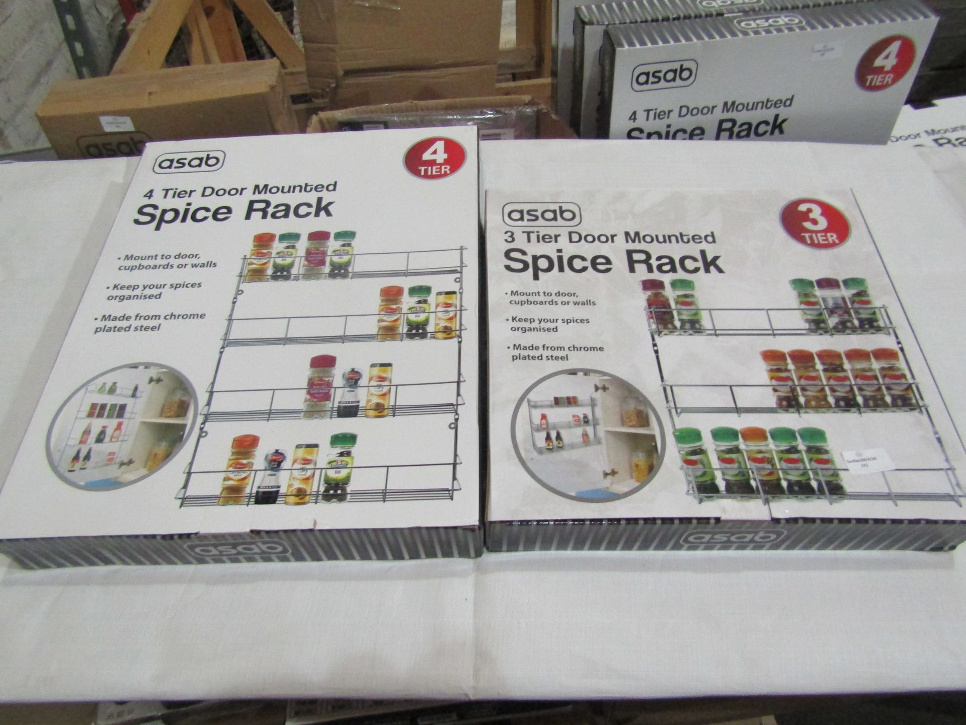 2x Items Being - 1x Asab 3 Tier Door Mounted Spice Rack - 1x Asab 4 Tier Door Mounted Spice Rack -