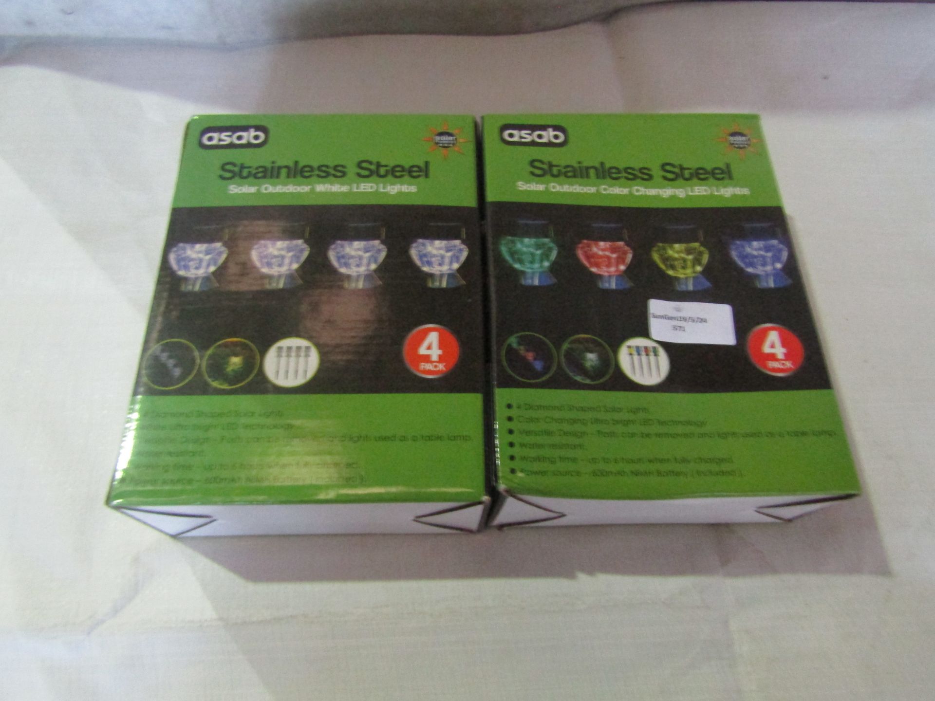 Asab 4 Pack Stainless steel Solar Outdoor Colour Changing LED Lights - Unchecked & Boxed.