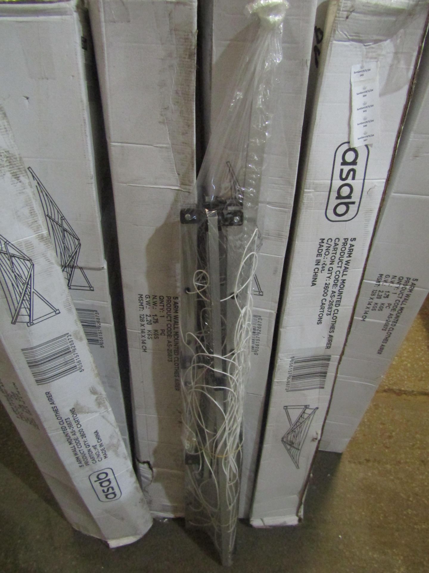 2x Asab 5 Arm Wall Mounted Clothes Airer, Unchecked & Boxed.