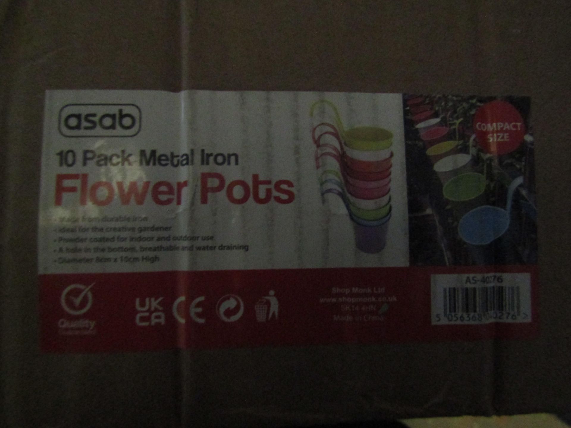 Asab 10 Pack Metal Iron Flower Pots, Multicoloured - Unchecked & Boxed.