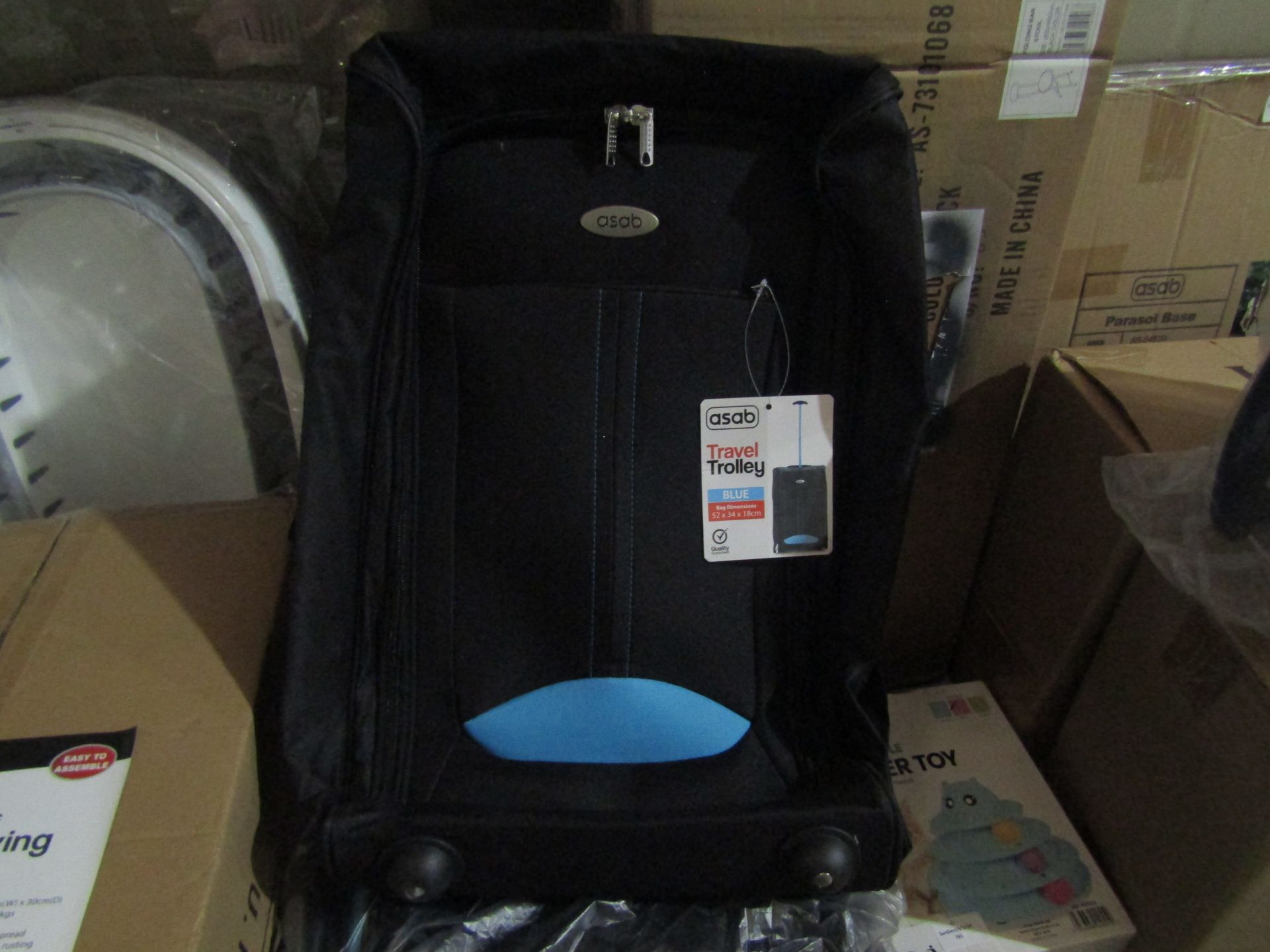 Asab Travel Trolley Blue/Black, Size: 52x34x18cm - Unused With Tag.