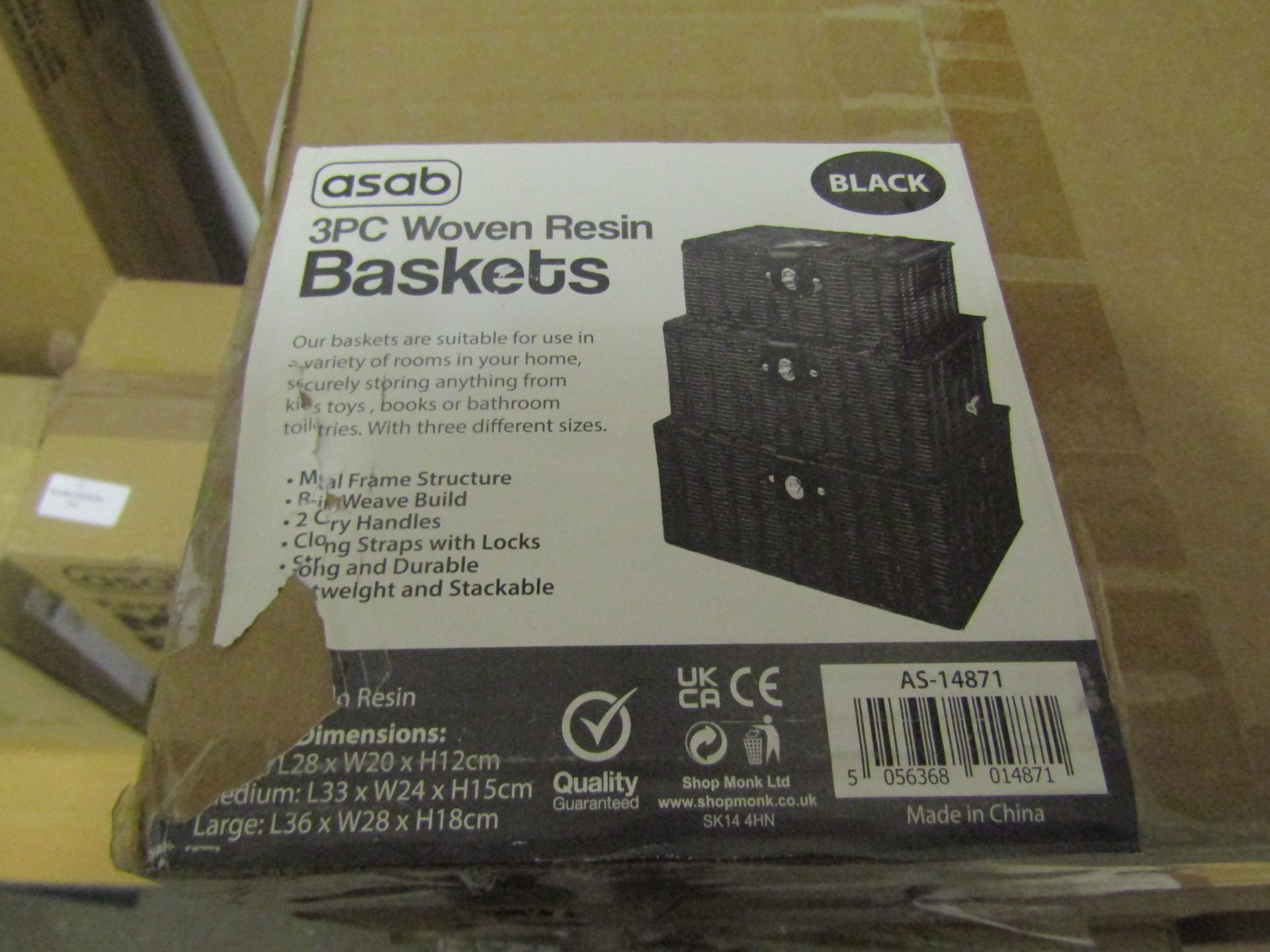 Asab 3pc Woven Resin Wicker Baskets, Black - Unchecked & Boxed.