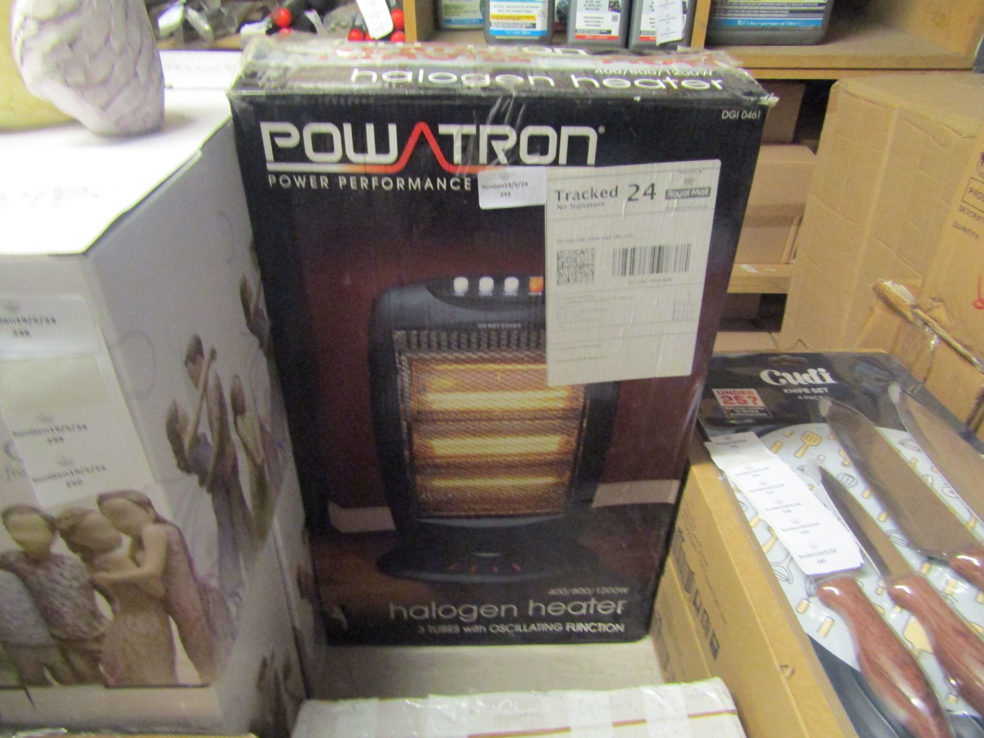 Powatron Halogen Heater 3 Tubes Oscillating Function, 400/800/1200w - Unchecked & Boxed.