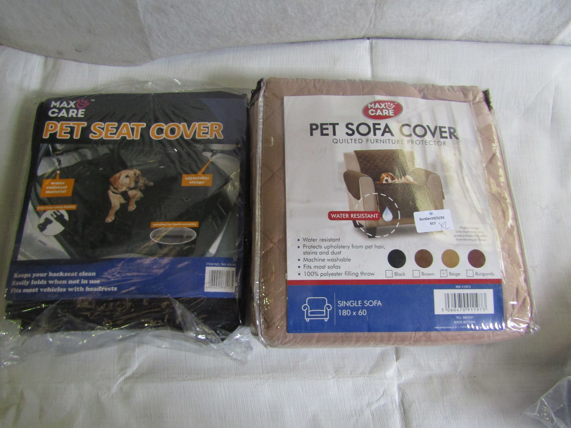 2x Items Being - 1x Max Care Single Pet Sofa Cover Beige, Size: 180x60 - 1x Max Care Car Backseat