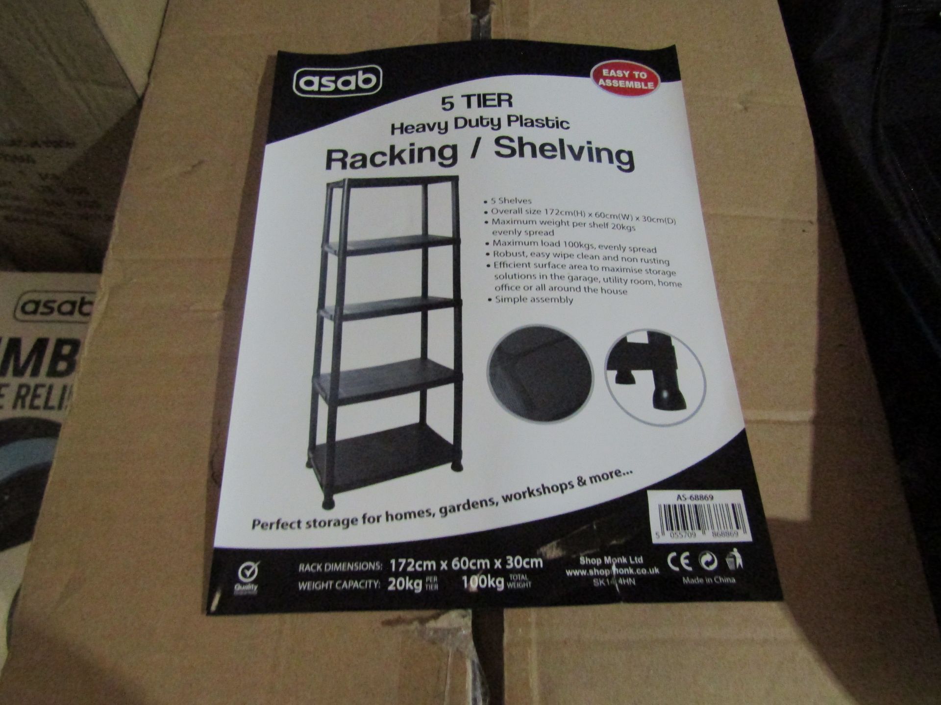 Asab 5-Tier Heavy Duty Plastic Racking/Shelving - Unchecked & Boxed.