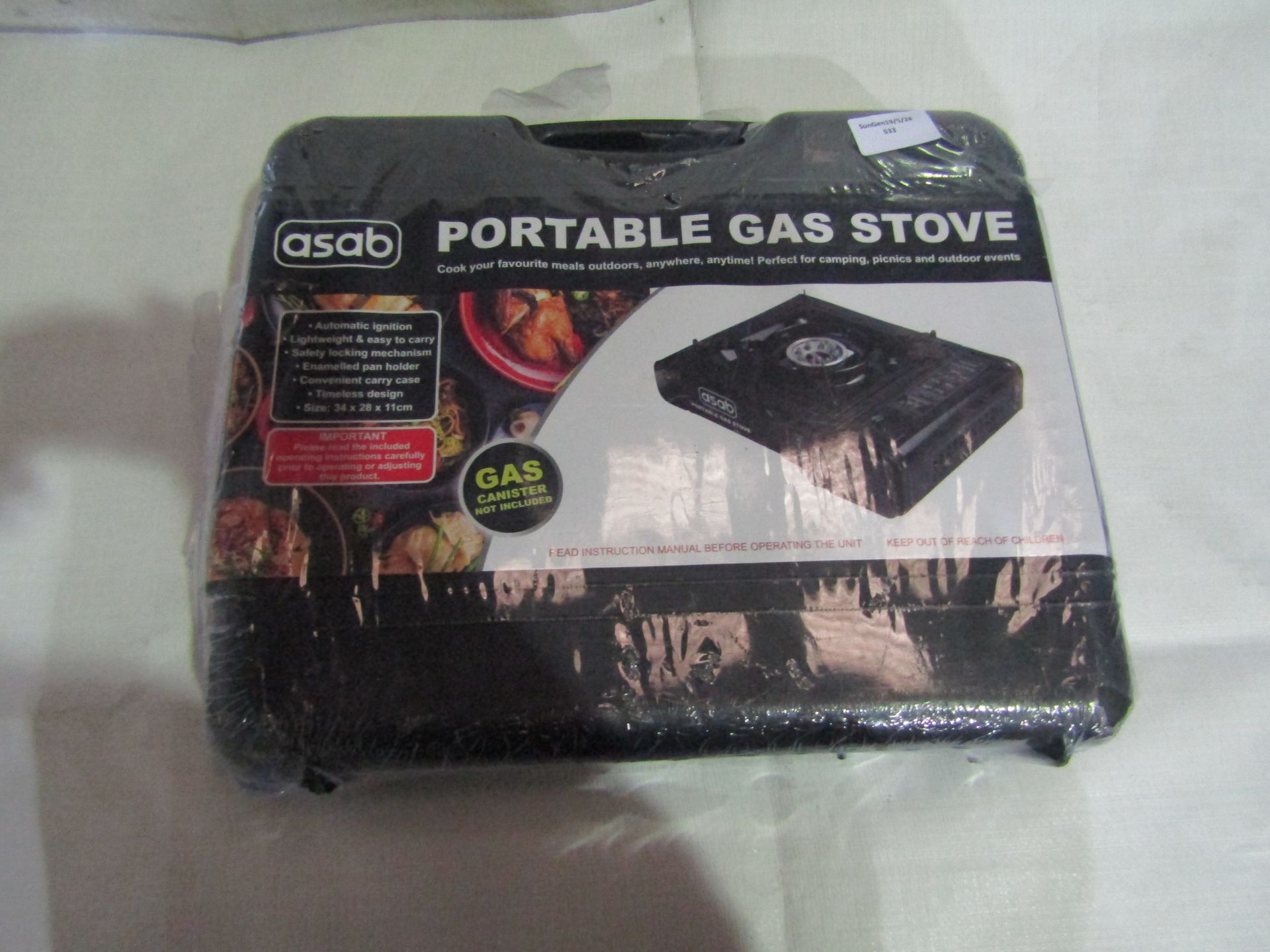 Asab Portable Gas Stove, Size: 34x28x11cm - Unchecked & Packaged.