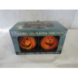 12x Double Led Pumpkin Set, Ceramic With Led Flashing Colours, Unchecked & Boxed.