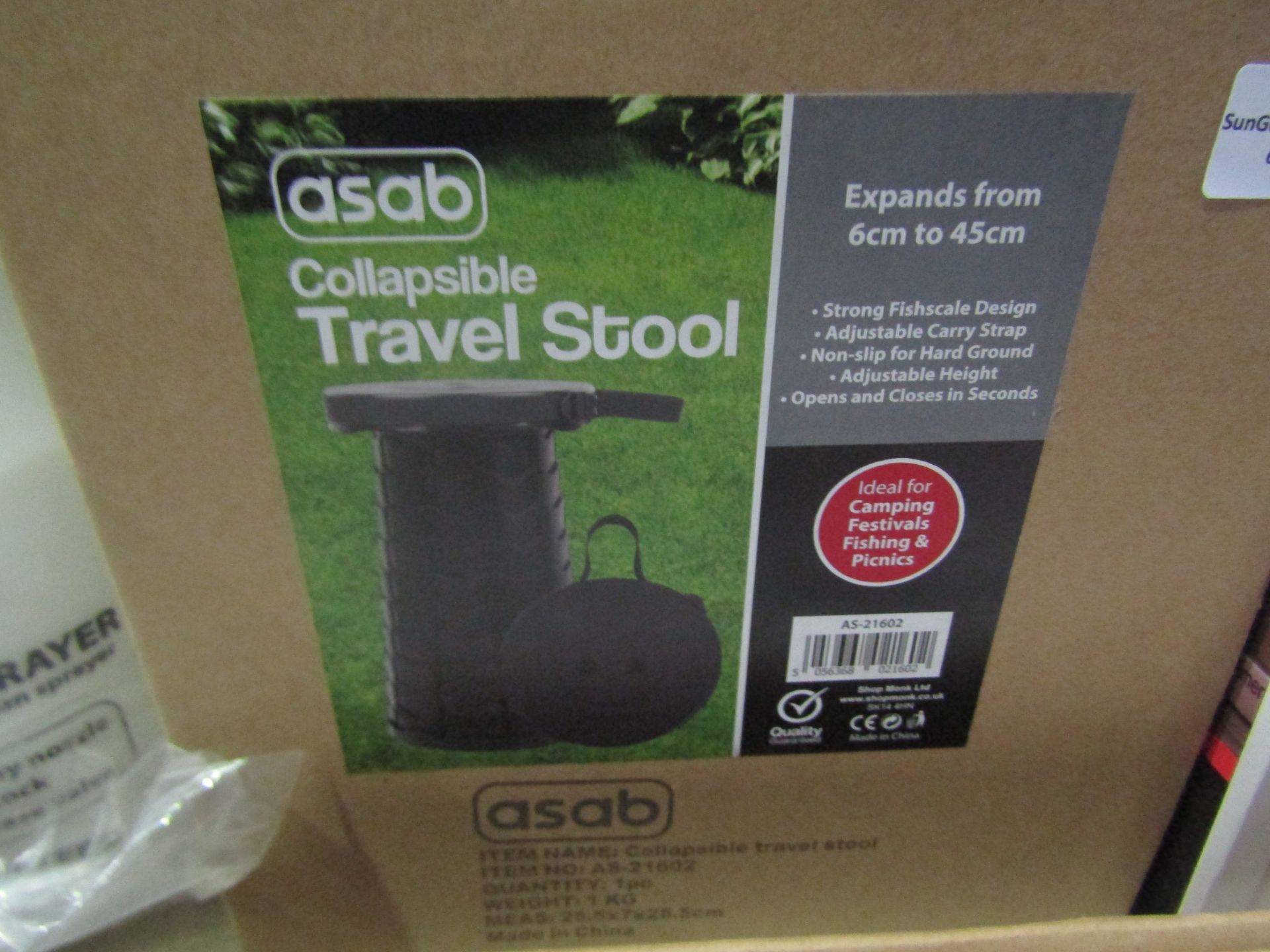 Asab Collapsible Travel Stool, Expands From 6-45cm - Unchecked & Boxed.