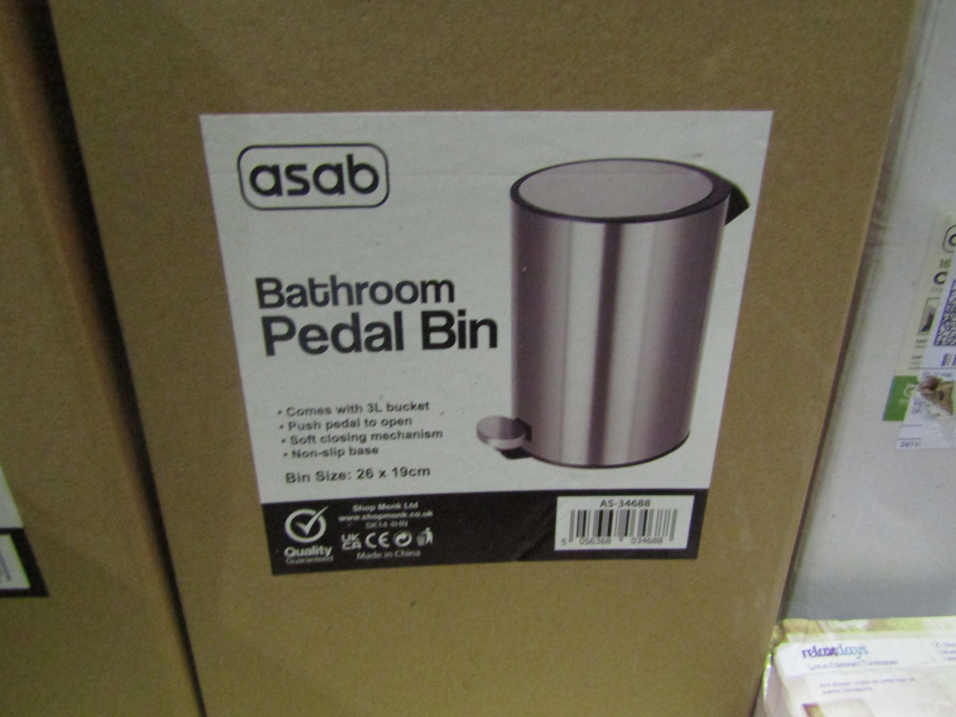 Asab 3L Stainless Steel Bathroom Pedal Bin - Unchecked & Boxed.