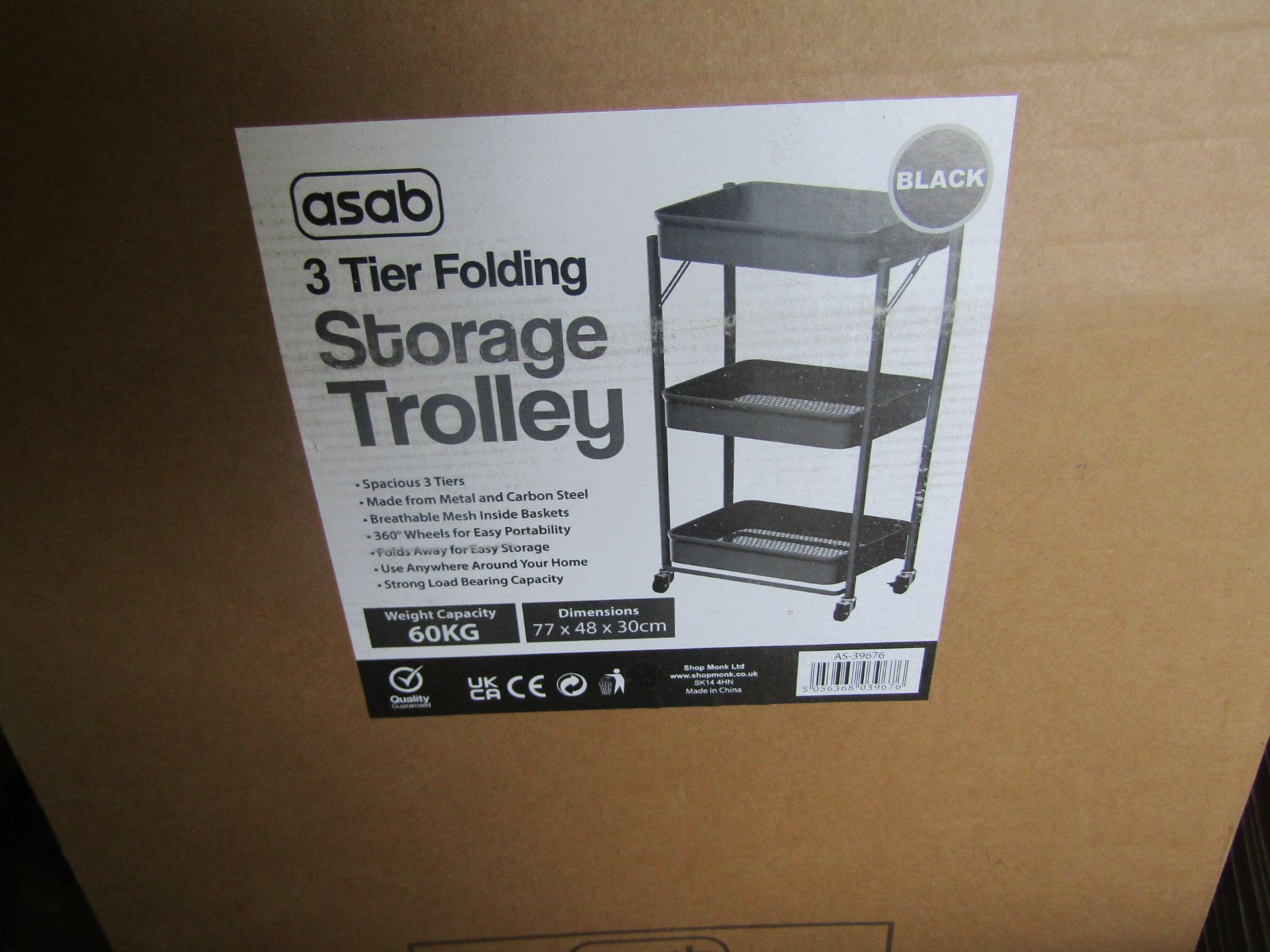 Asab 3 Tier Folding Storage Trolley, Unchecked & Boxed.