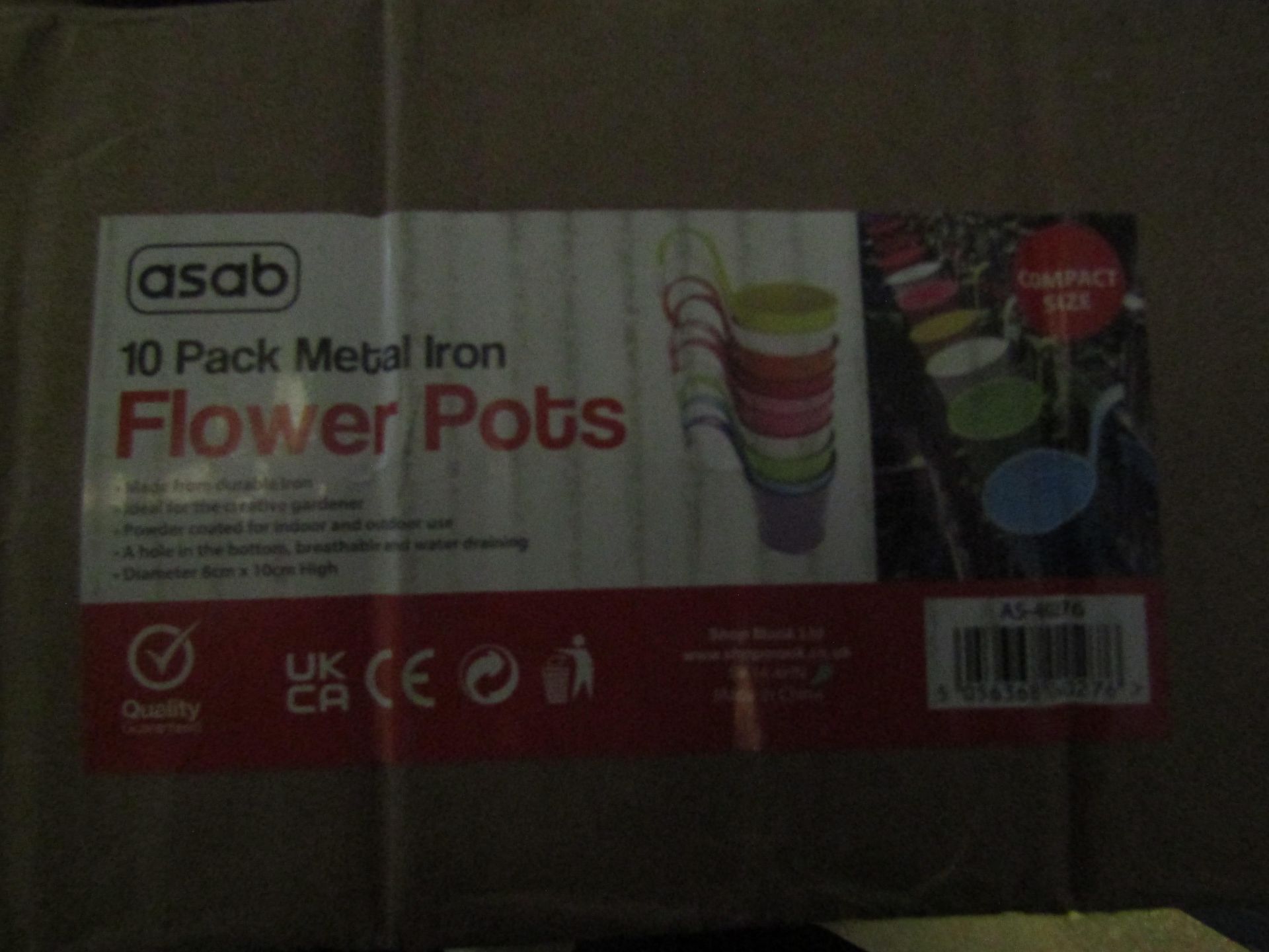 Asab 10 Pack Metal Iron Flower Pots, Multicoloured - Unchecked & Boxed.
