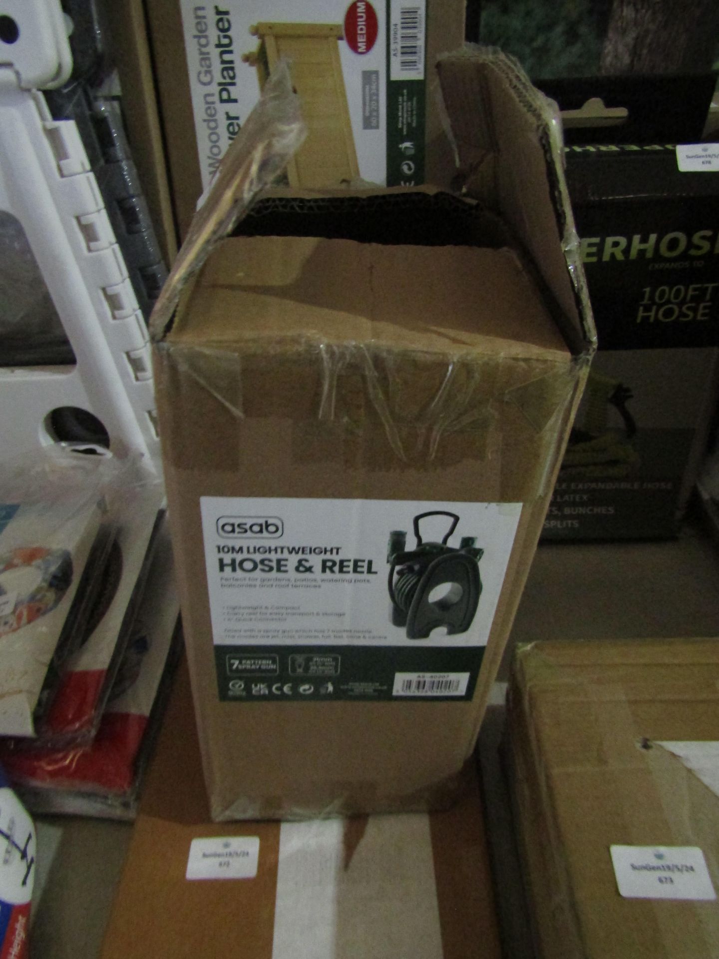 Asab 10m Lightweight Hose & Reel With 7 Pattern Spray Gun - Unchecked & Boxed.