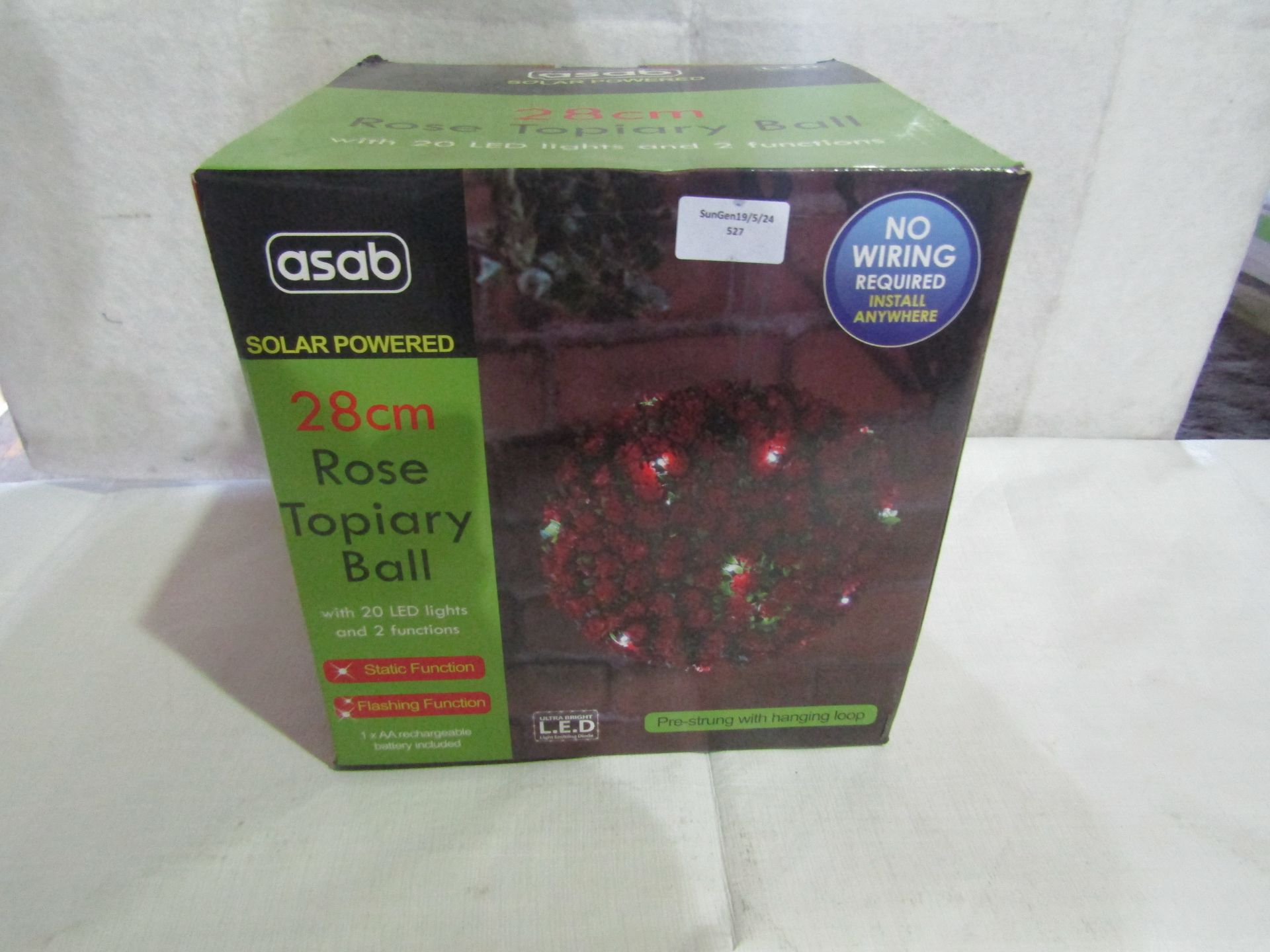 Asab Solar Powered 28cm Topiary Ball With 20 LED Lights & 2 Functions, Red - Unchecked & boxed.