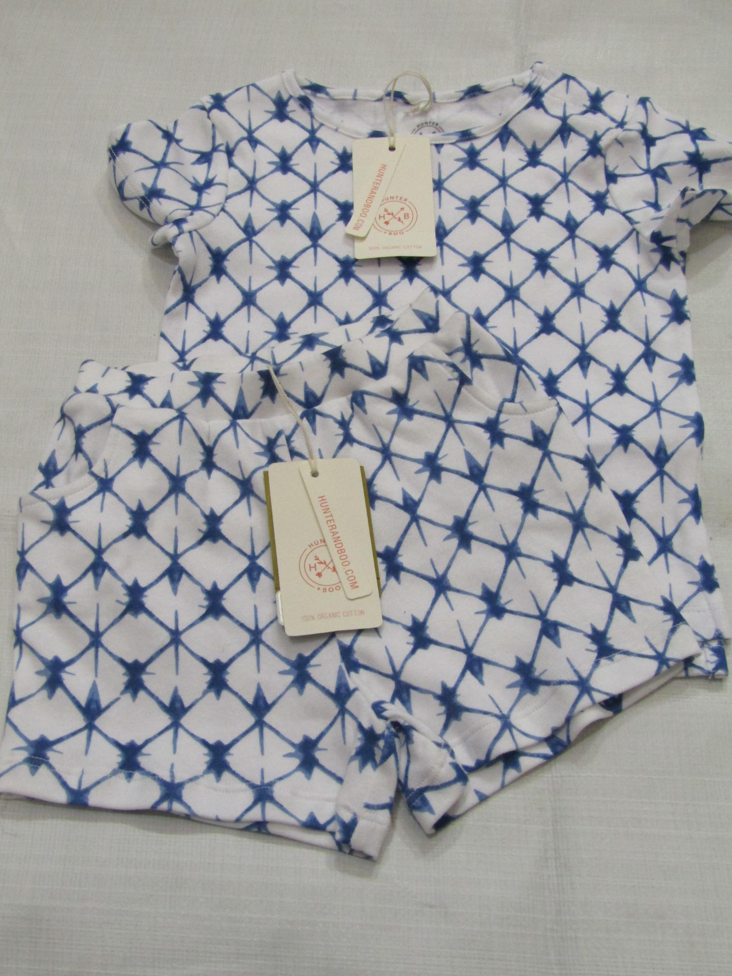 Hunter & Boo Shibori Blue T/Shirt & Shorts Aged 2-3 yrs New & Packaged RRP £13 Each