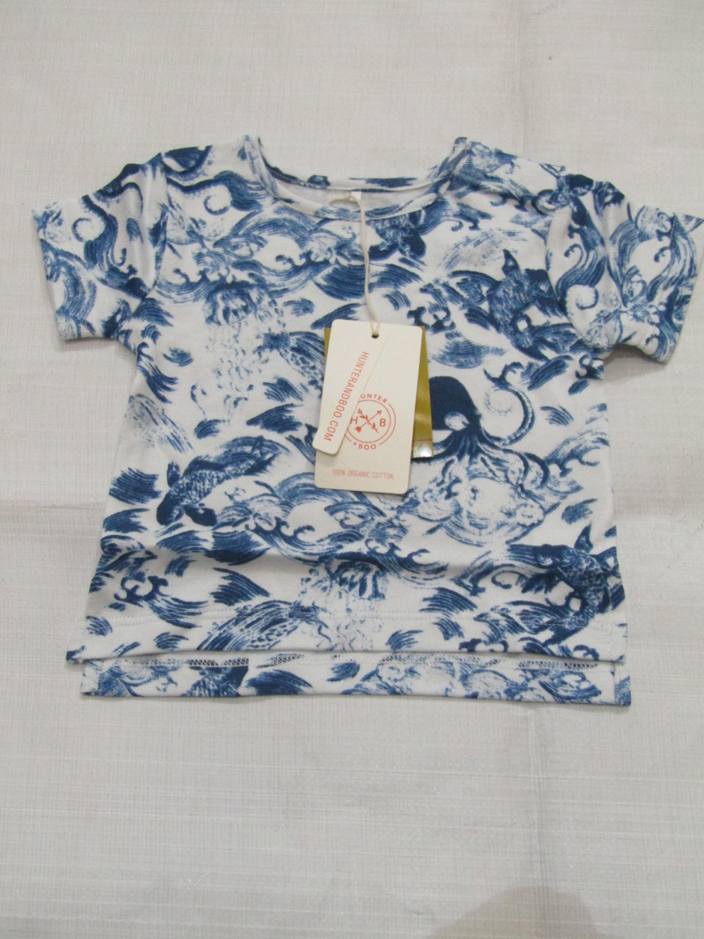 2 X Hunter & Boo Kayio Print T/Shirts Blue/White Aged 3-6 Months New & Packaged RRP £13 Each