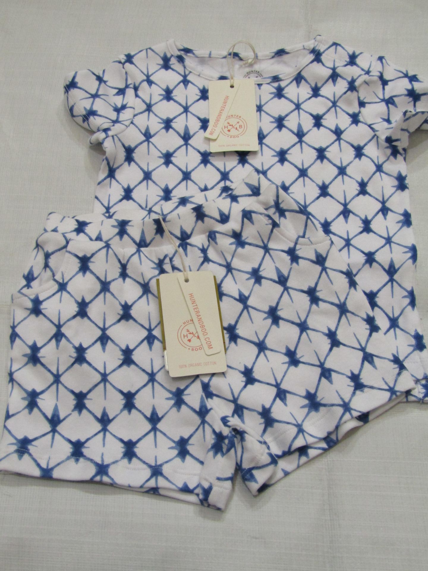 Hunter & Boo Shibori Blue T/Shirt & Shorts Aged 2-3 yrs New & Packaged RRP £13 Each