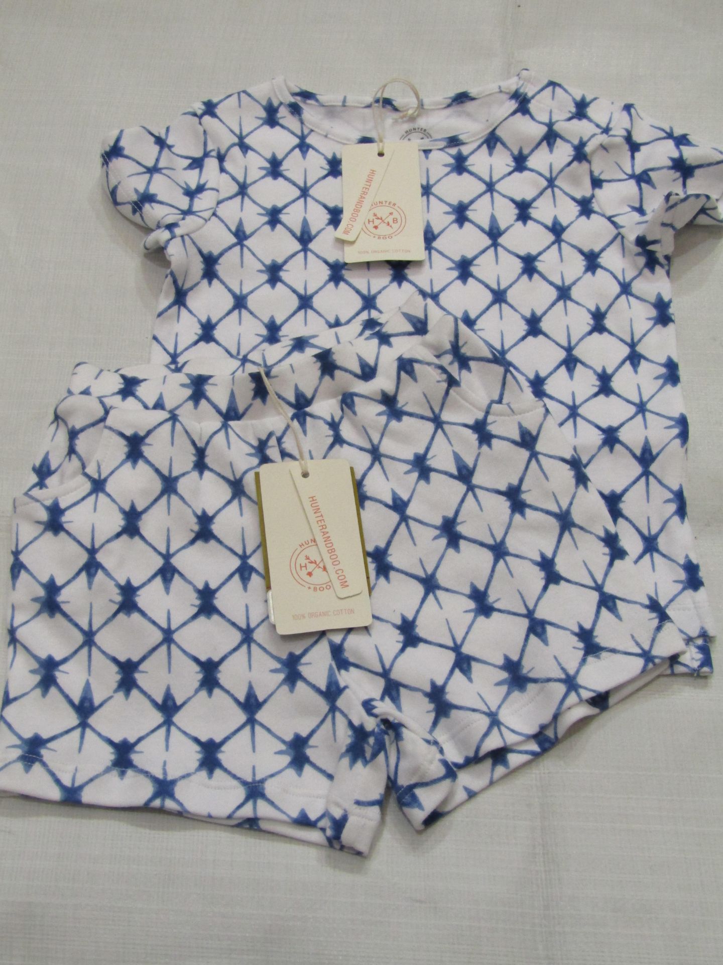 Hunter & Boo Shibori Blue T/Shirt & Shorts Aged 2-3 yrs New & Packaged RRP £13 Each