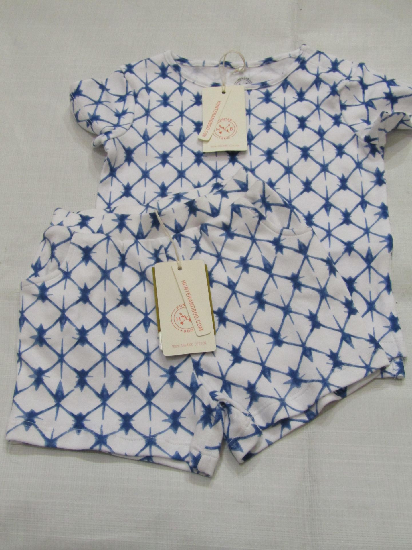 Hunter & Boo Shibori Blue T/Shirt & Shorts Aged 4-5 yrs New & Packaged RRP £13 Each